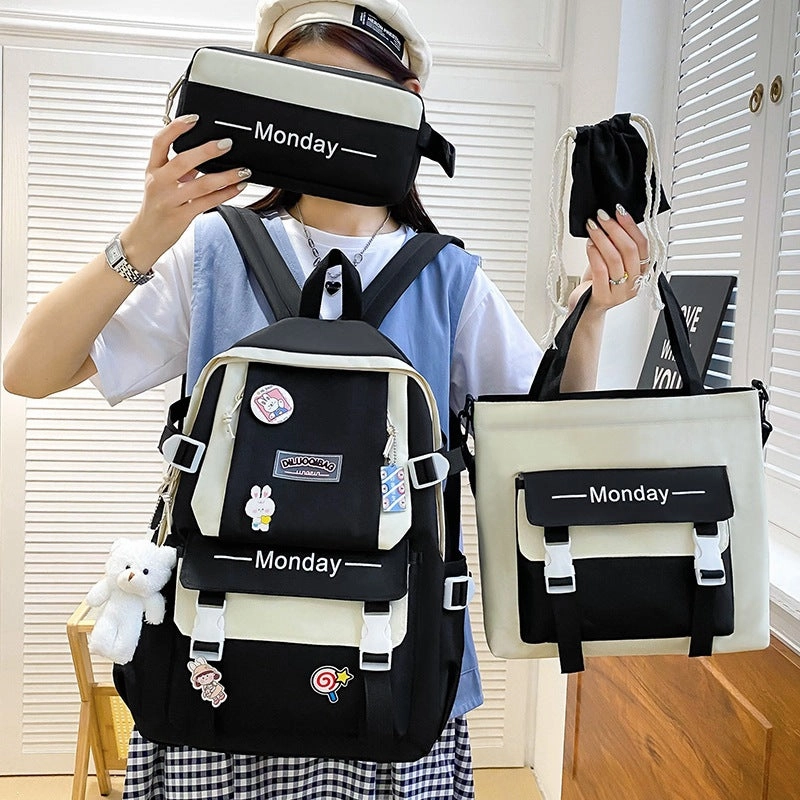 4-piece Korean canvas large capacity backpack