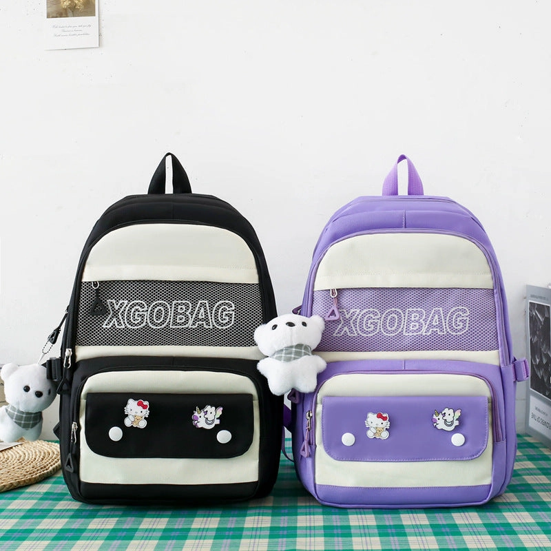 4-piece letter contrast large capacity backpack