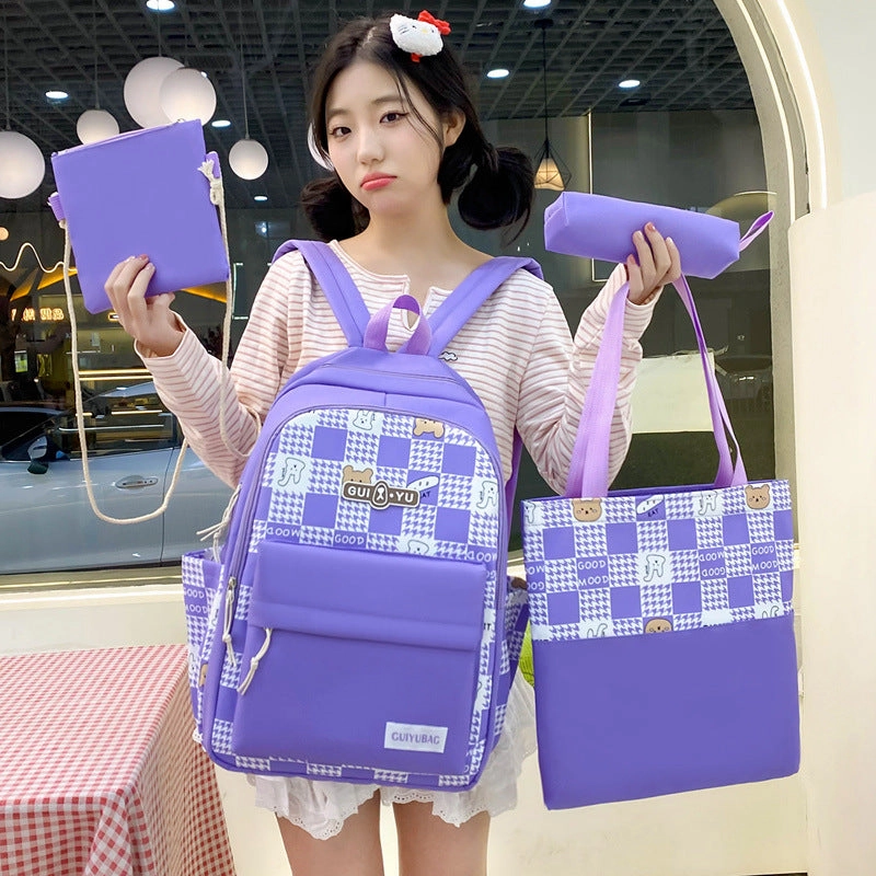 4-piece school bag large capacity canvas backpack
