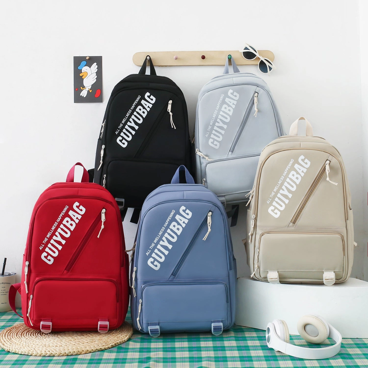 4-piece student backpack with large capacity