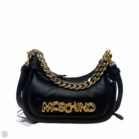 Balloon Lettering Quilted Leather Crescent Bag Luxury Designer By Moschino, Size: Medium