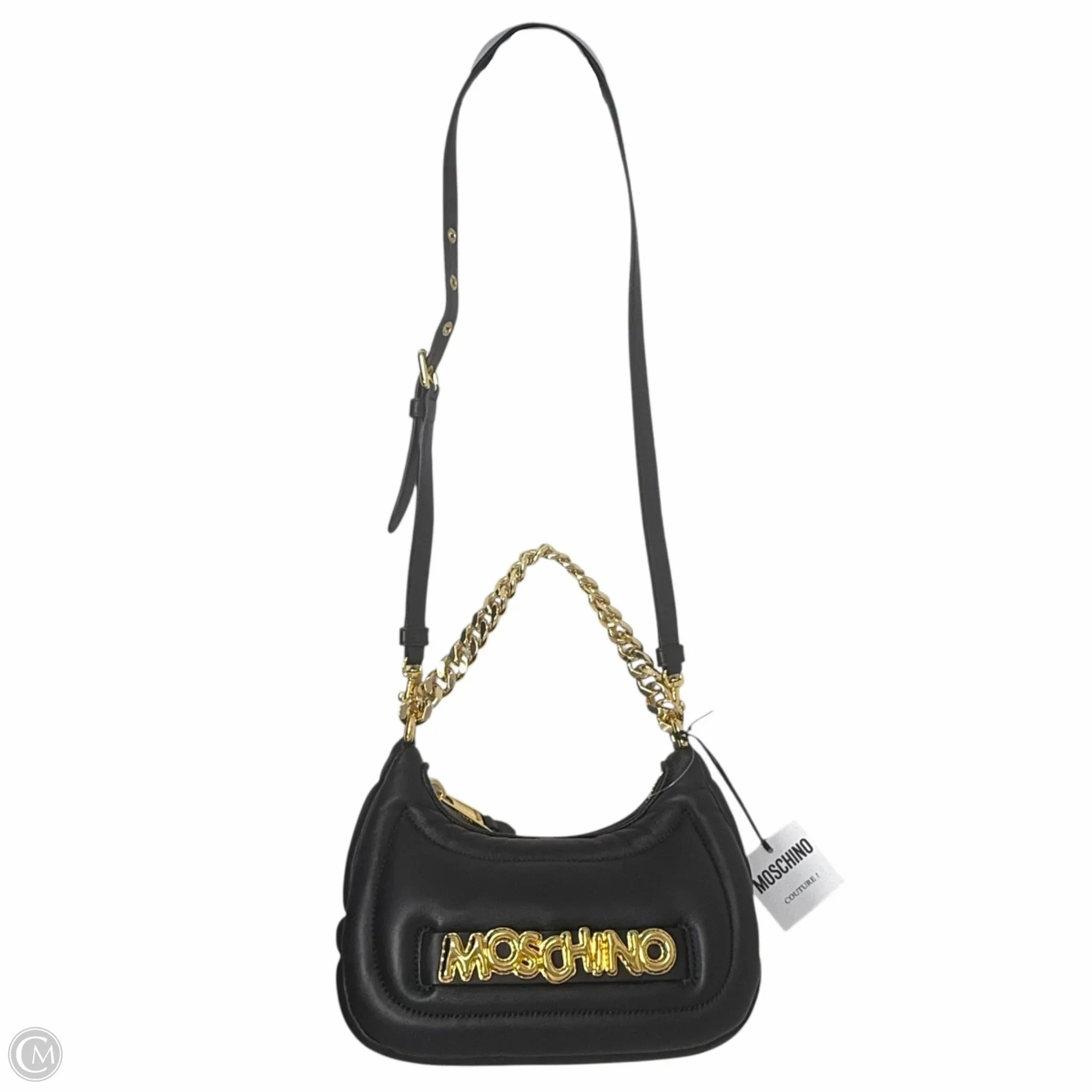 Balloon Lettering Quilted Leather Crescent Bag Luxury Designer By Moschino, Size: Medium