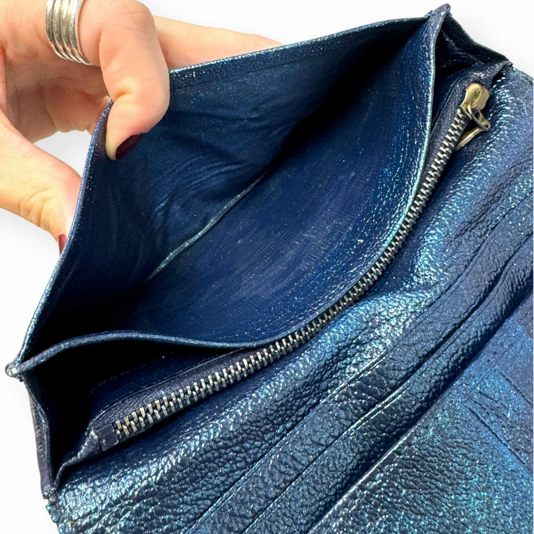 Bvlgari Bvlgari Upcycled Repurposed Bifold Wallet Designer Bvlgari In Glitter Painted Pebbled Leather, Size Small