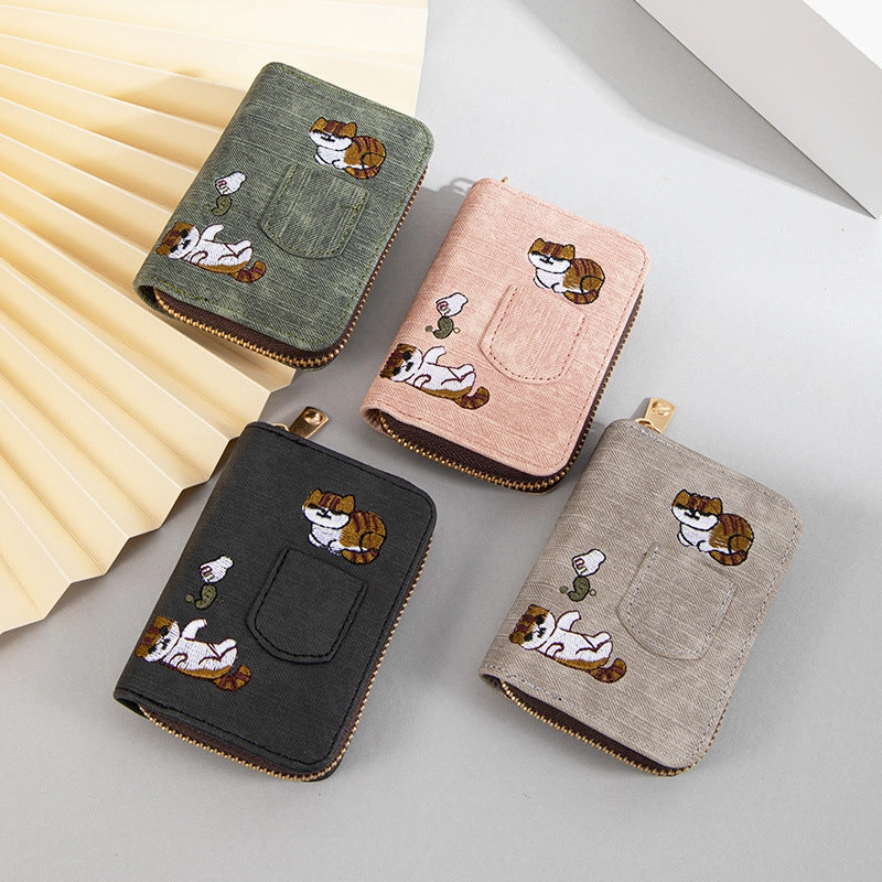 Canvas embroidery cute folding wallet