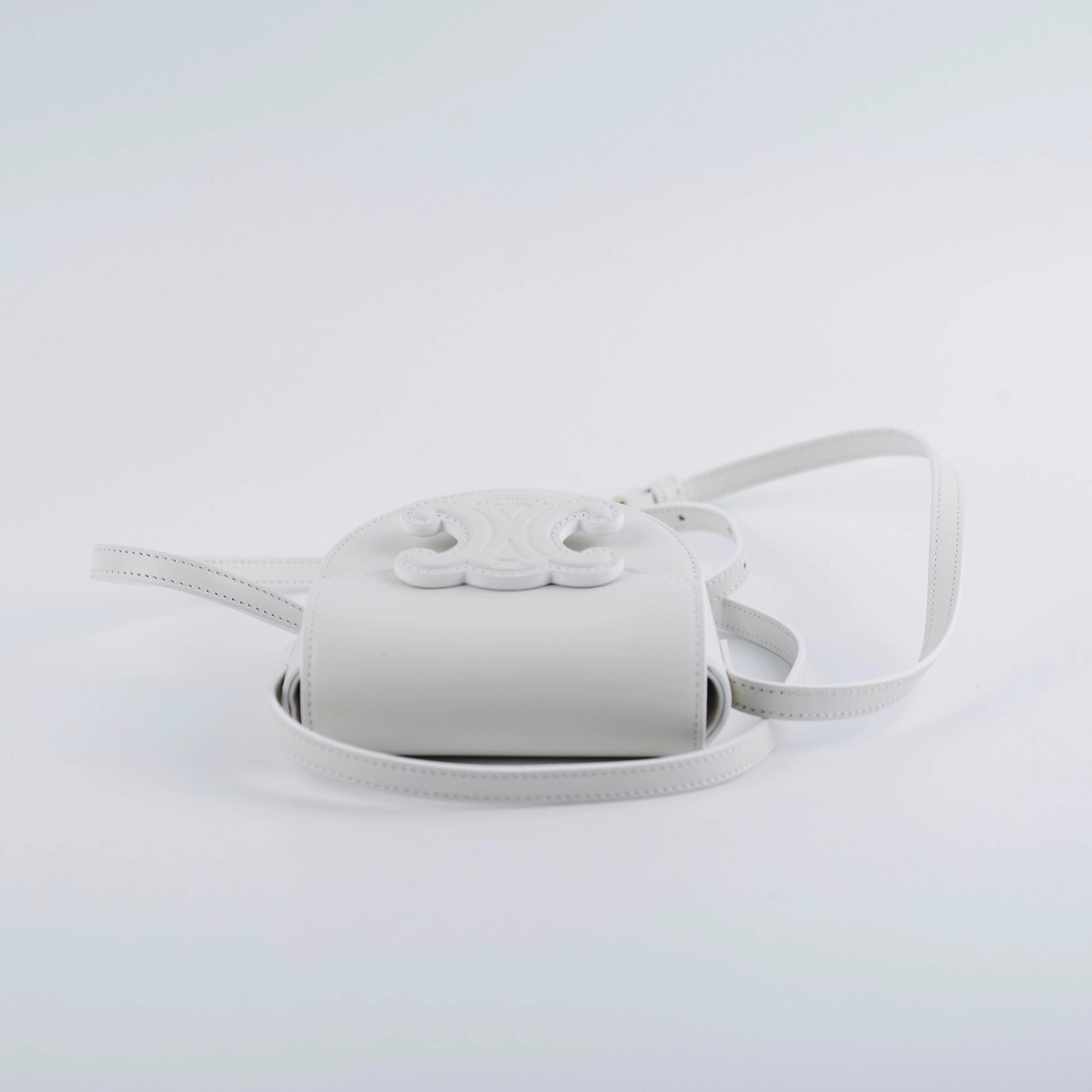 Celine Cuir Mini Triomphe White Crossbody Bag