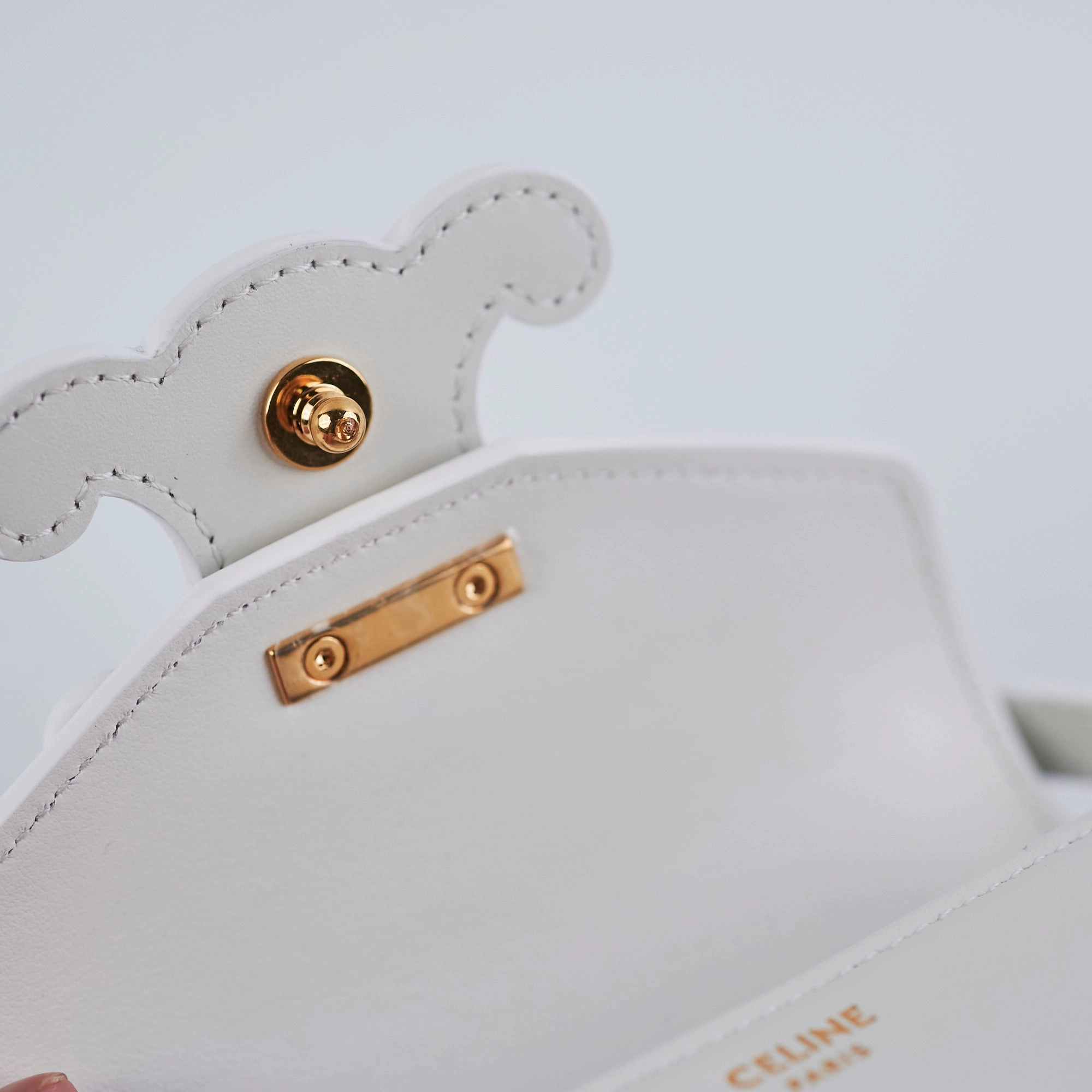 Celine Cuir Mini Triomphe White Crossbody Bag