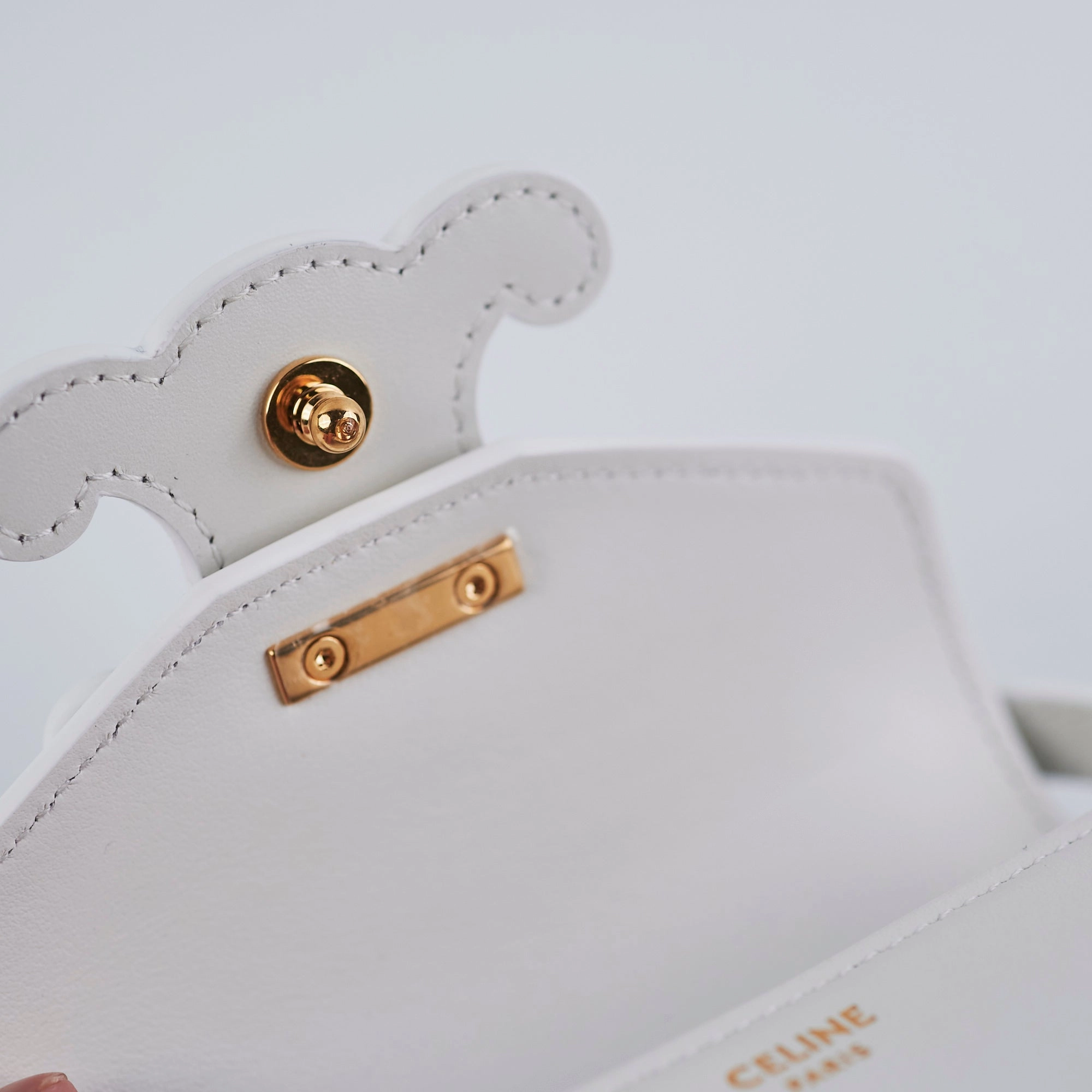 Celine Cuir Mini Triomphe White Crossbody Bag
