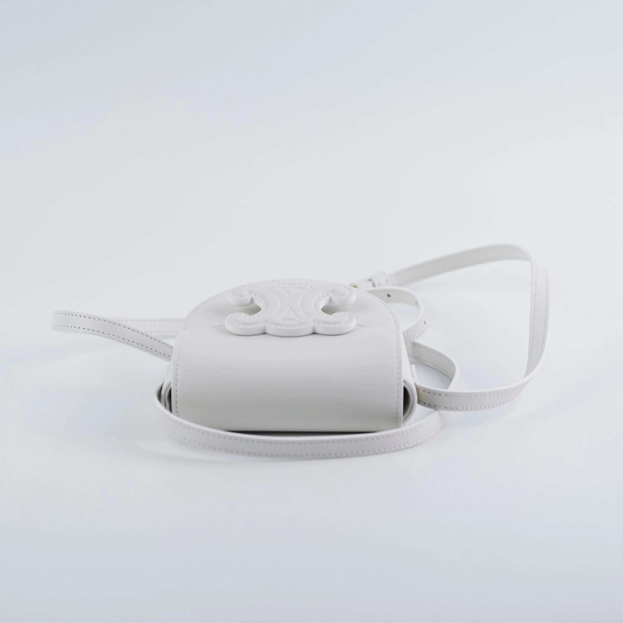 Celine Cuir Mini Triomphe White Crossbody Bag