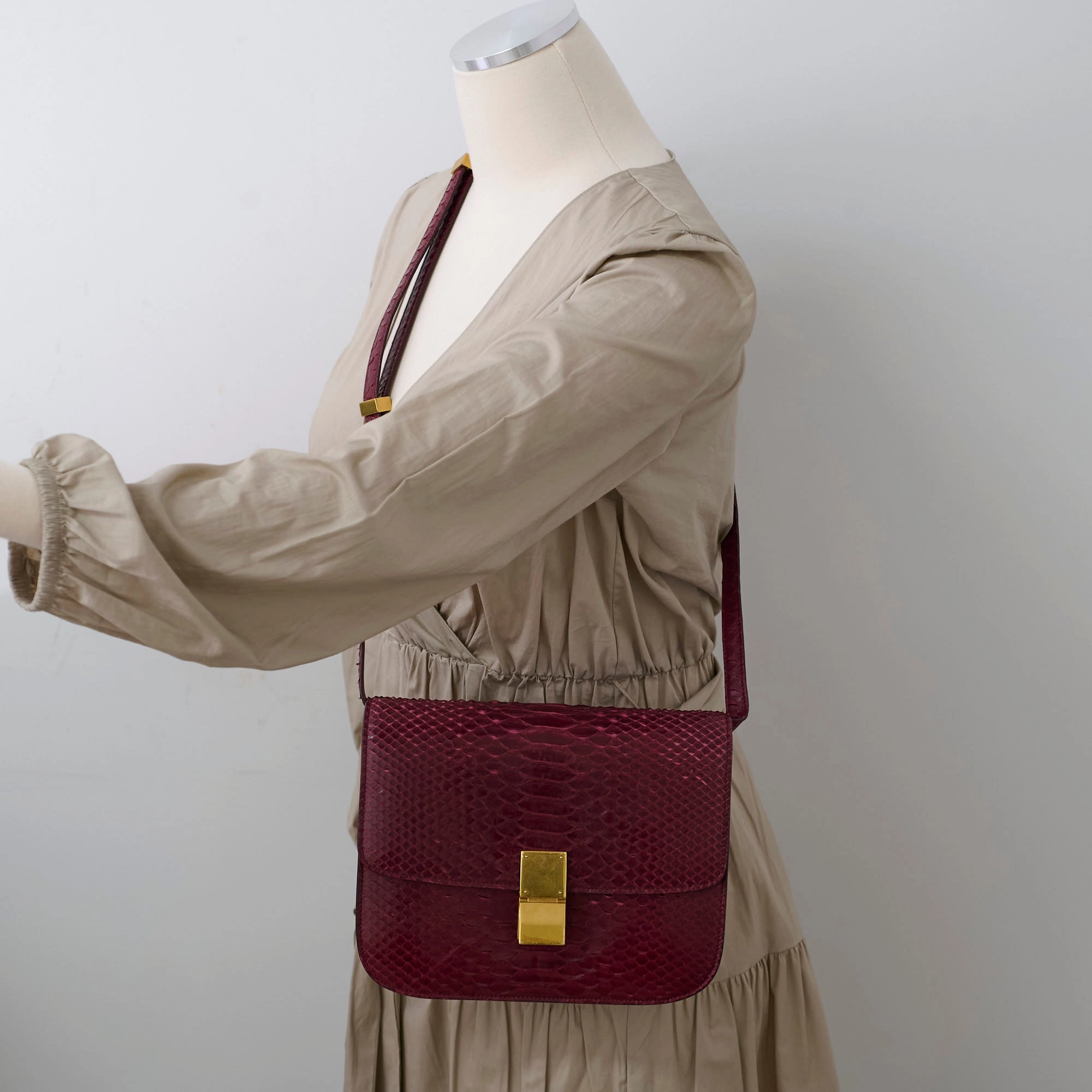 Celine Python Medium Classic Box Burgundy