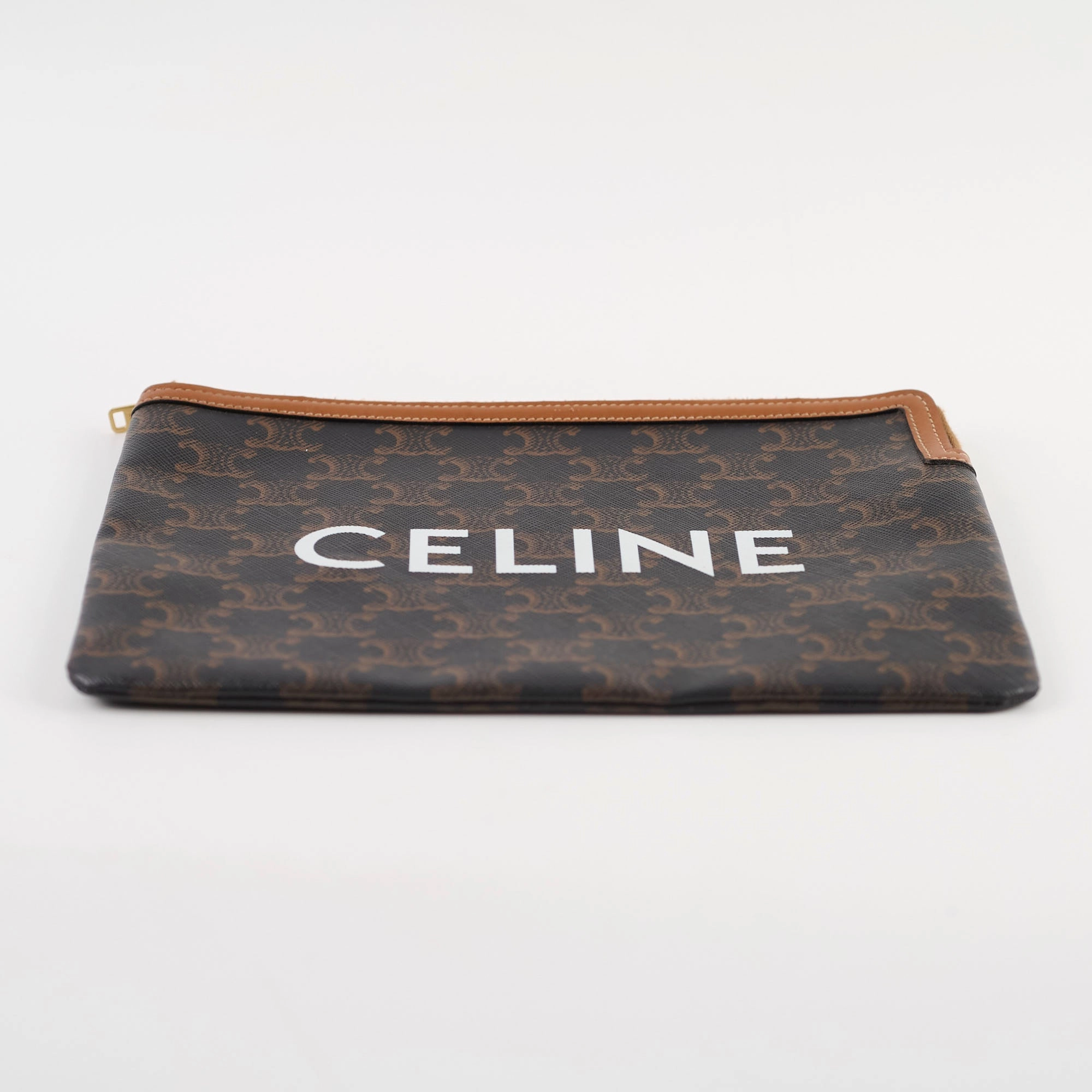 Celine Triomphe Logo Clutch Brown