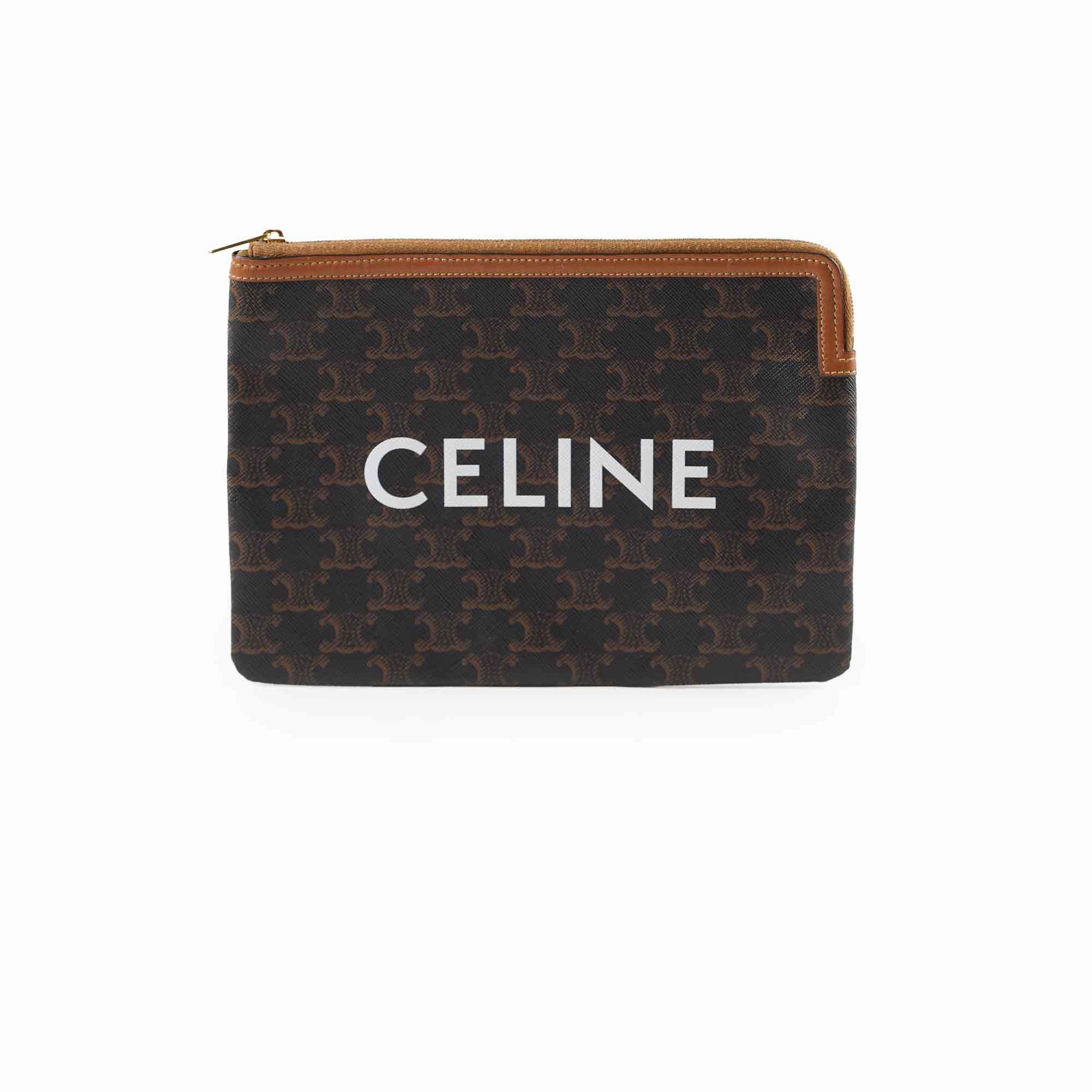 Celine Triomphe Logo Clutch Brown