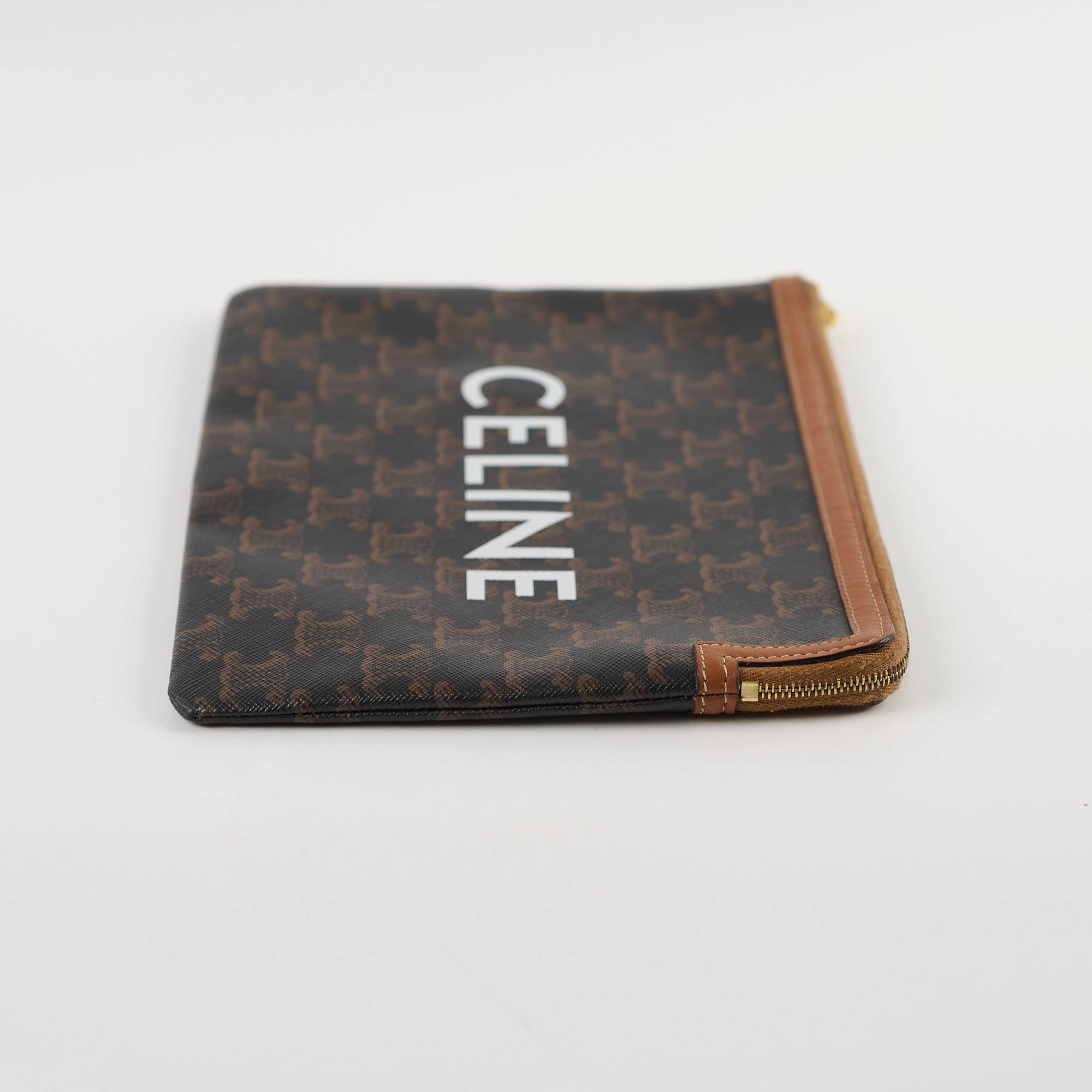 Celine Triomphe Logo Clutch Brown