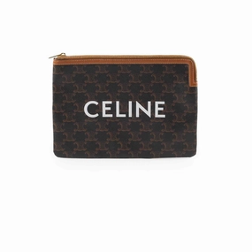 Celine Triomphe Logo Clutch Brown