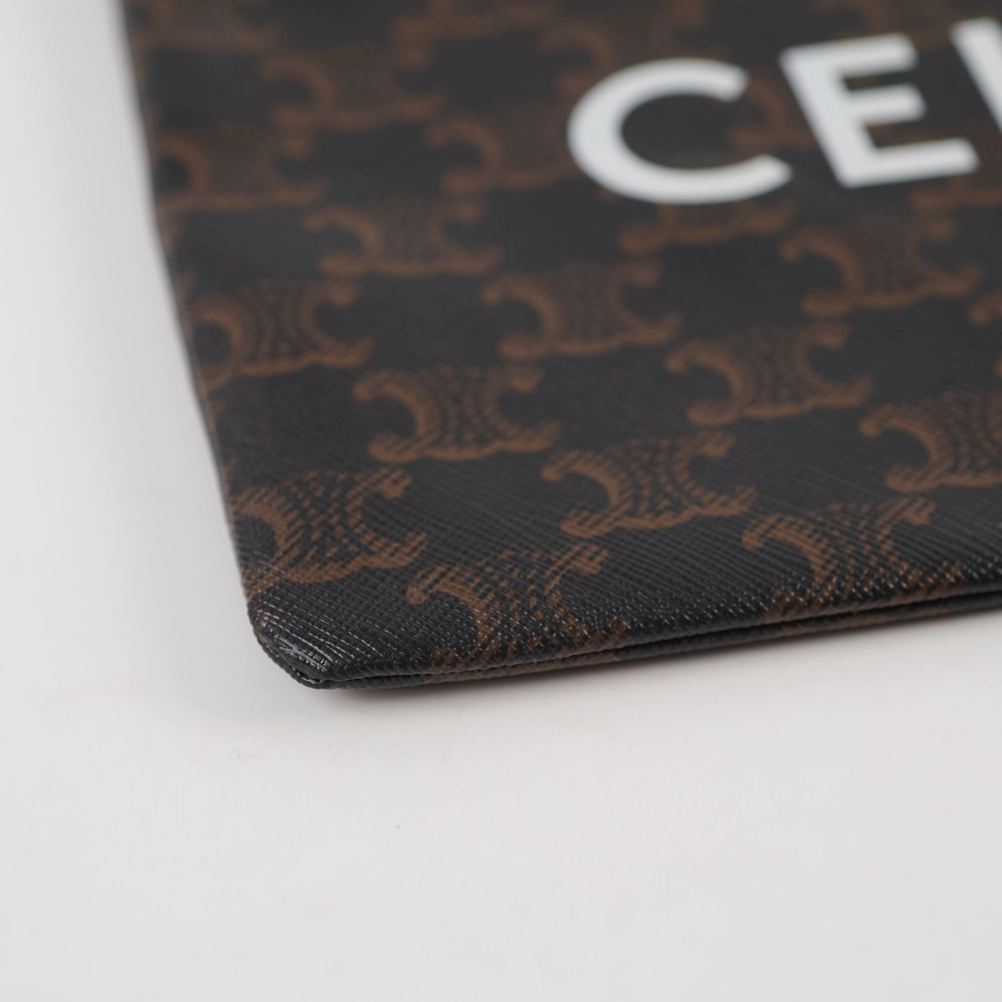 Celine Triomphe Logo Clutch Brown