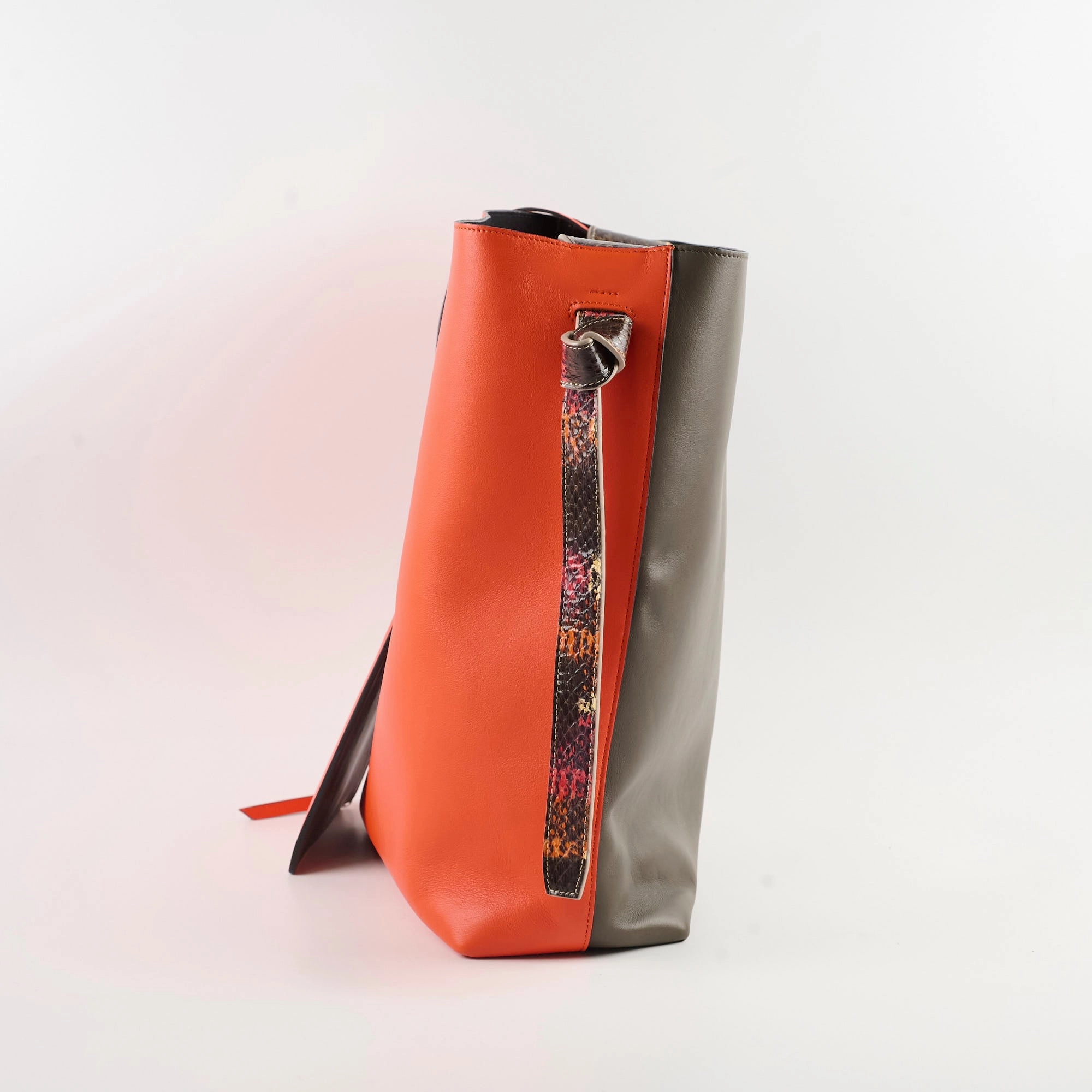 Celine Twisted Leather Cabas Tote Orange/Grey