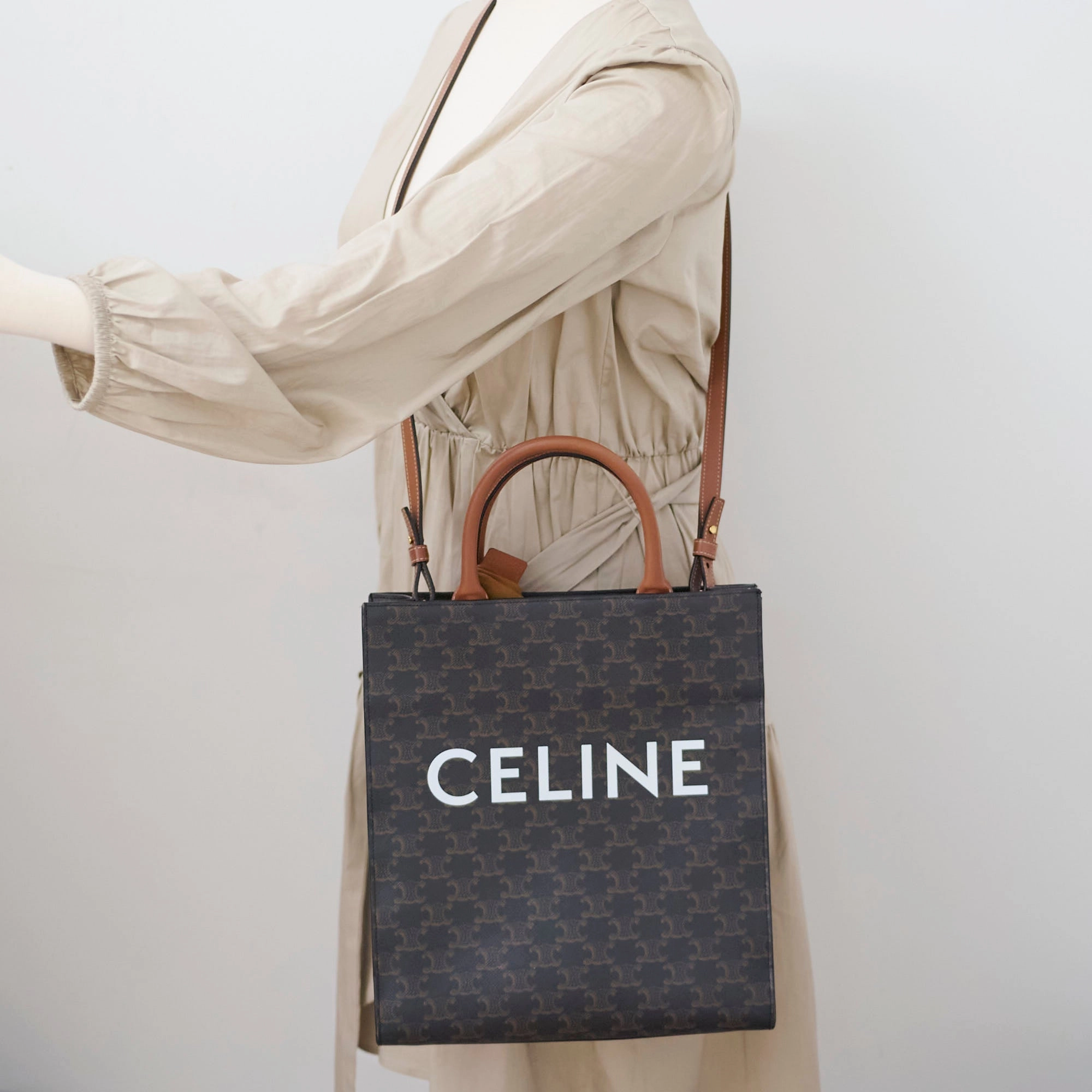 Celine Vertical Cabas Triomphe Canvas Tote with Celine Print