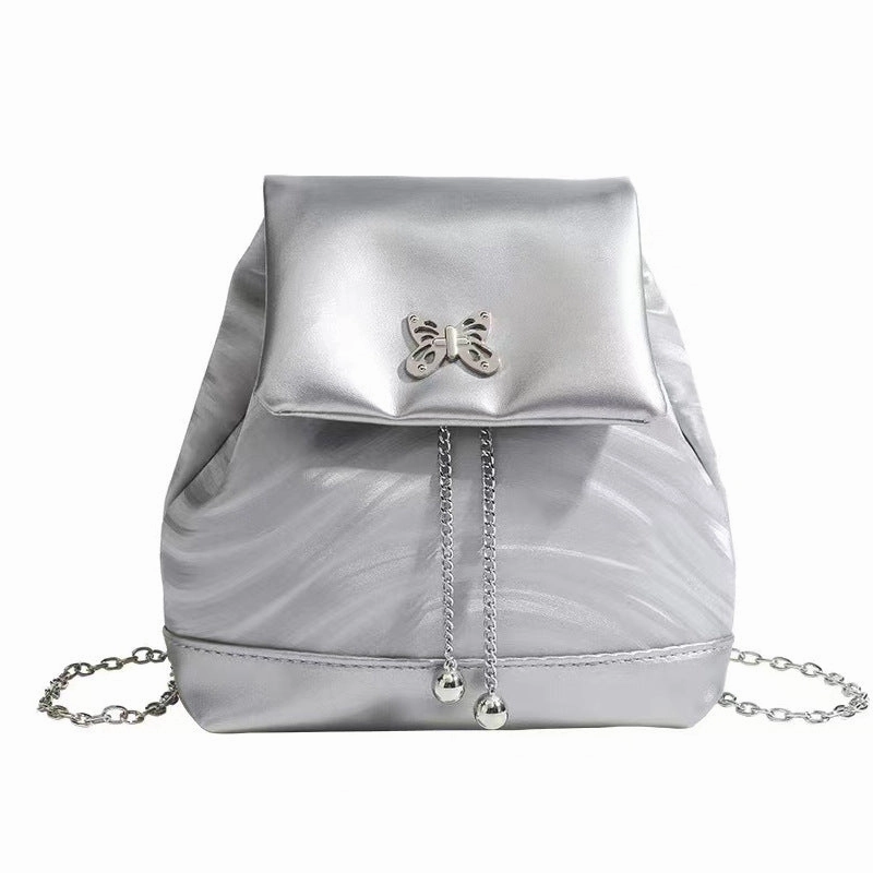 Chain backpack Chanel style silver backpack for women