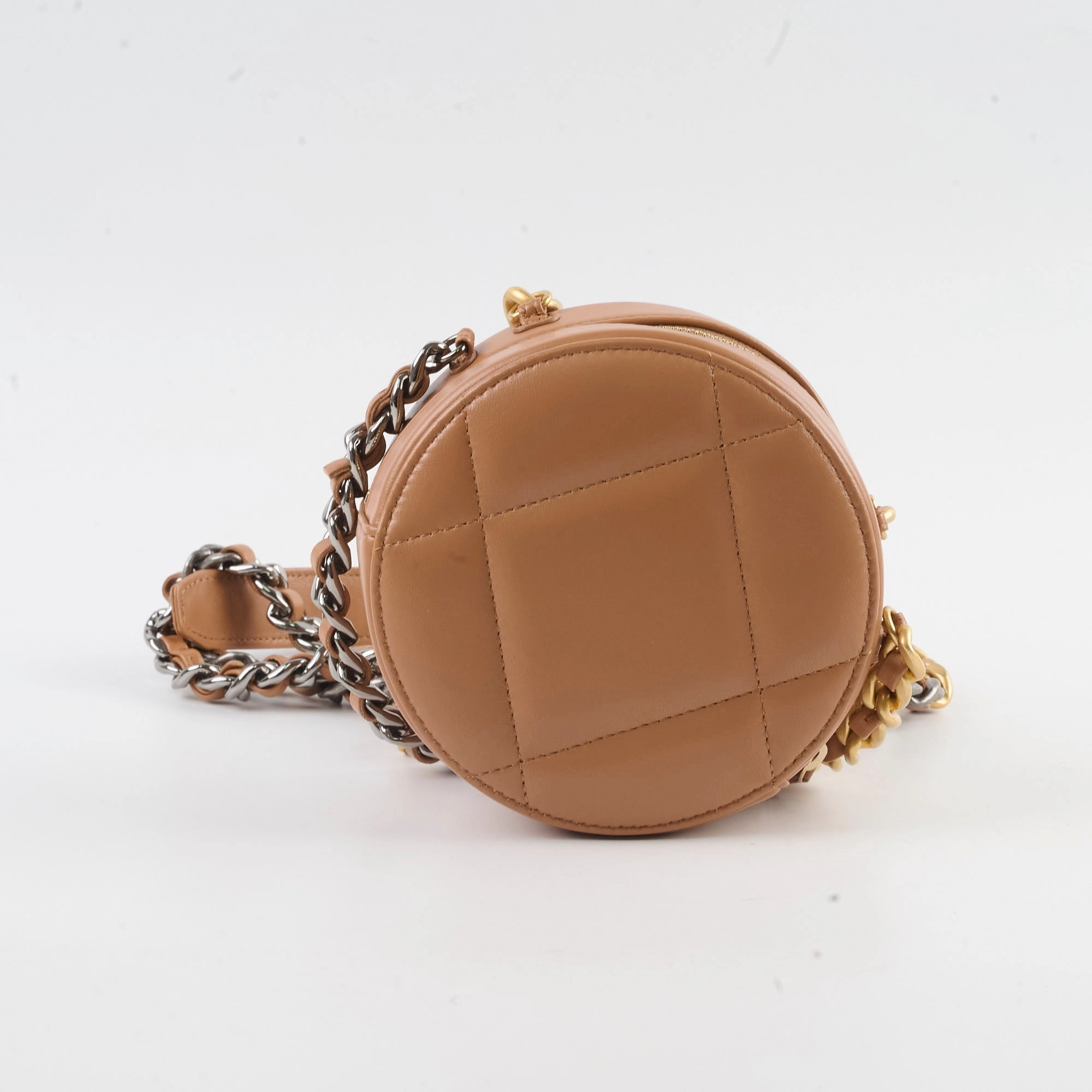 Chanel 19 Round Clutch Lambskin Tan