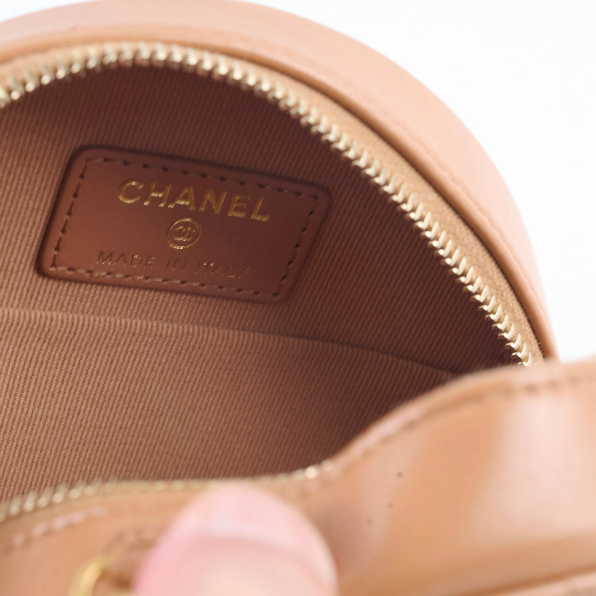 Chanel 19 Round Clutch Lambskin Tan