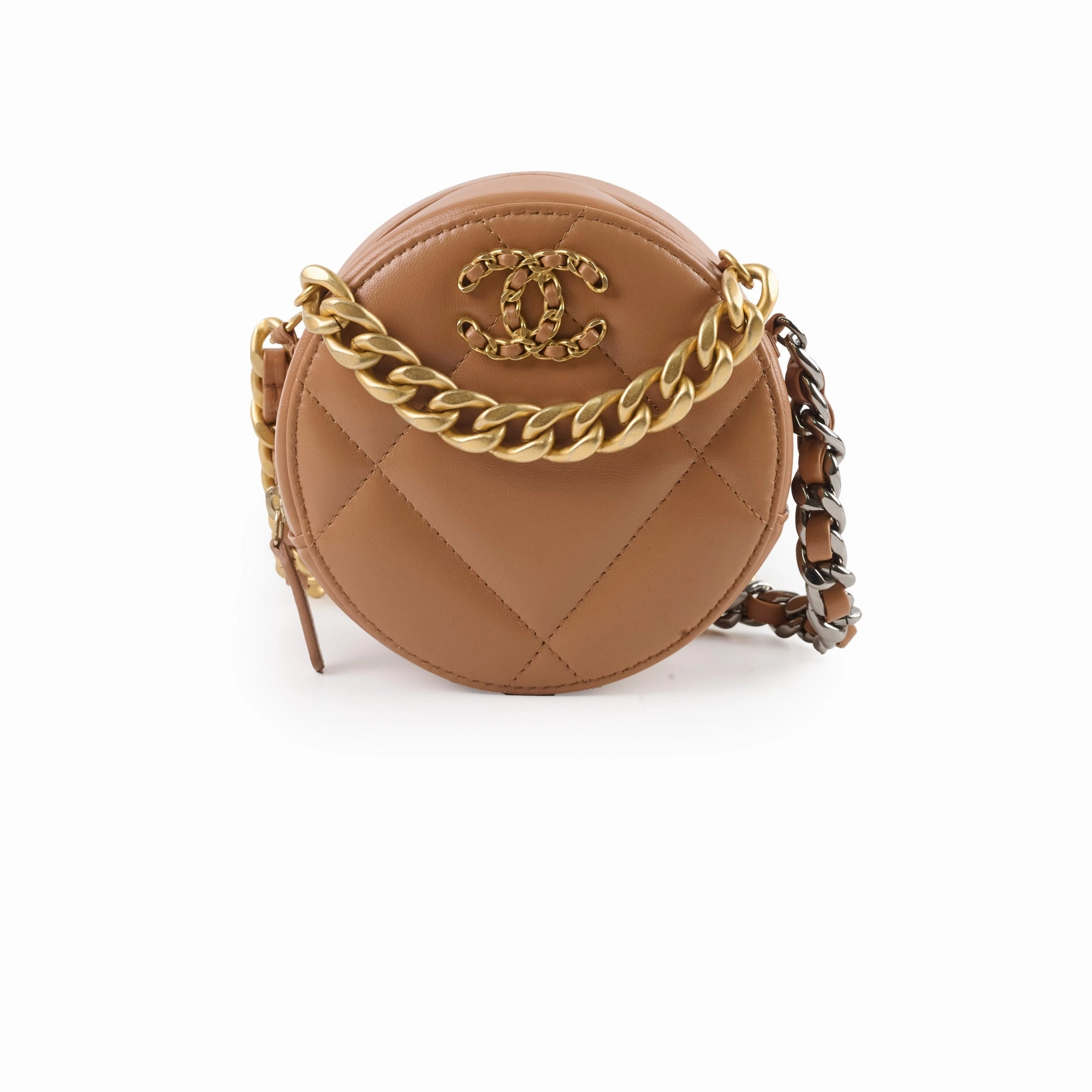 Chanel 19 Round Clutch Lambskin Tan
