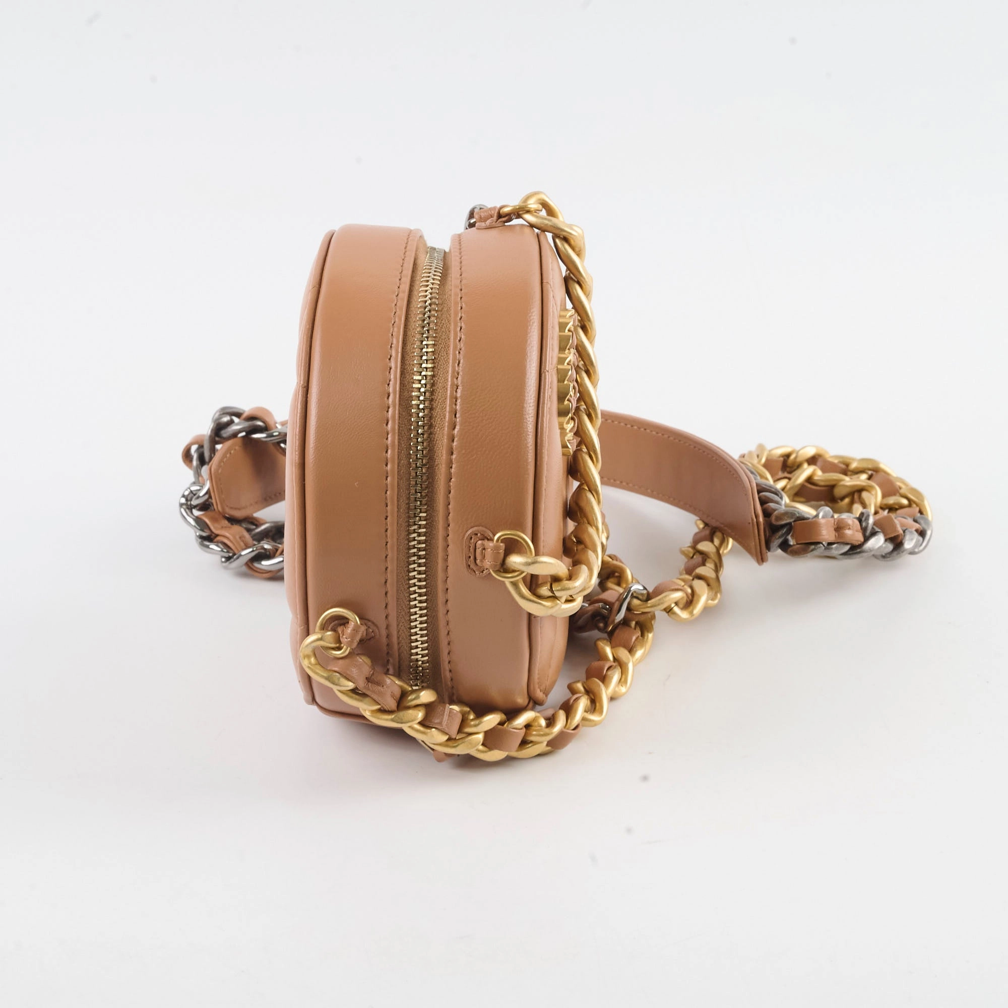 Chanel 19 Round Clutch Lambskin Tan
