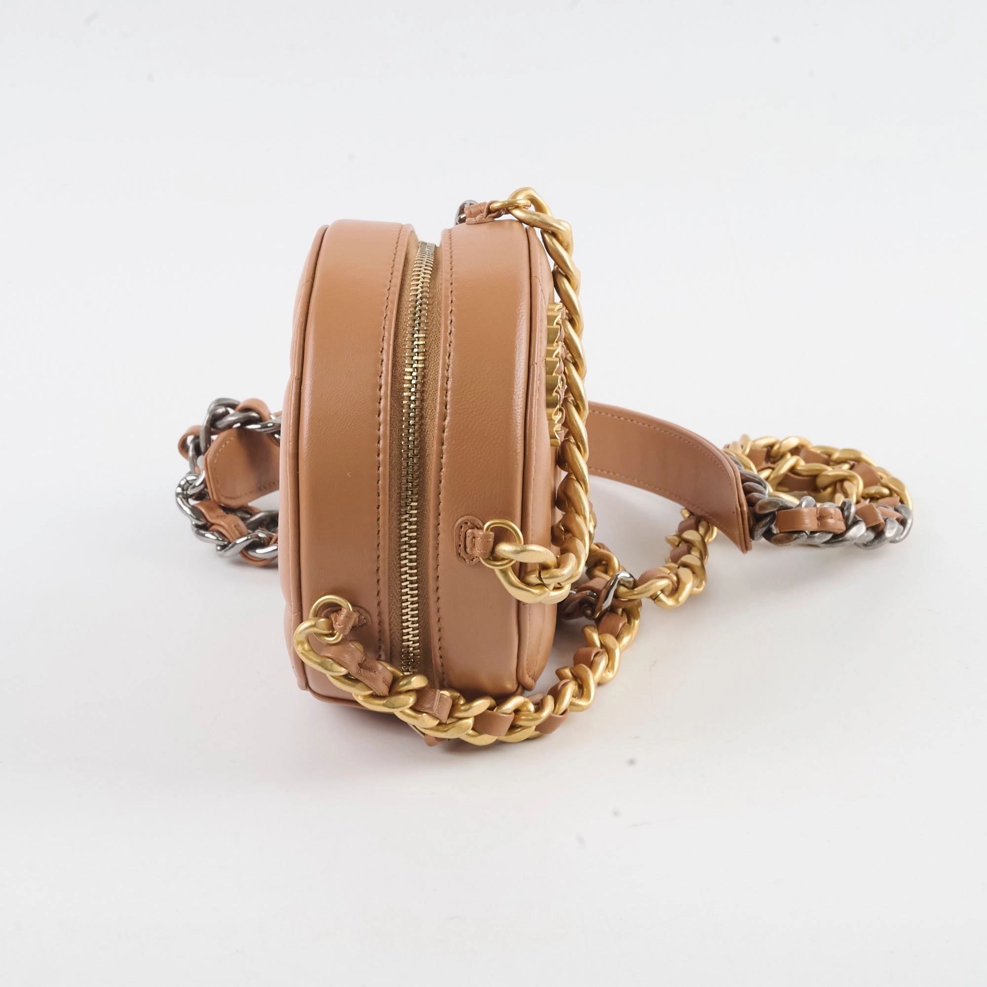 Chanel 19 Round Clutch Lambskin Tan