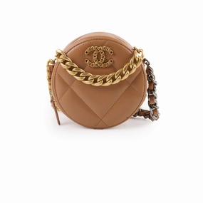 Chanel 19 Round Clutch Lambskin Tan