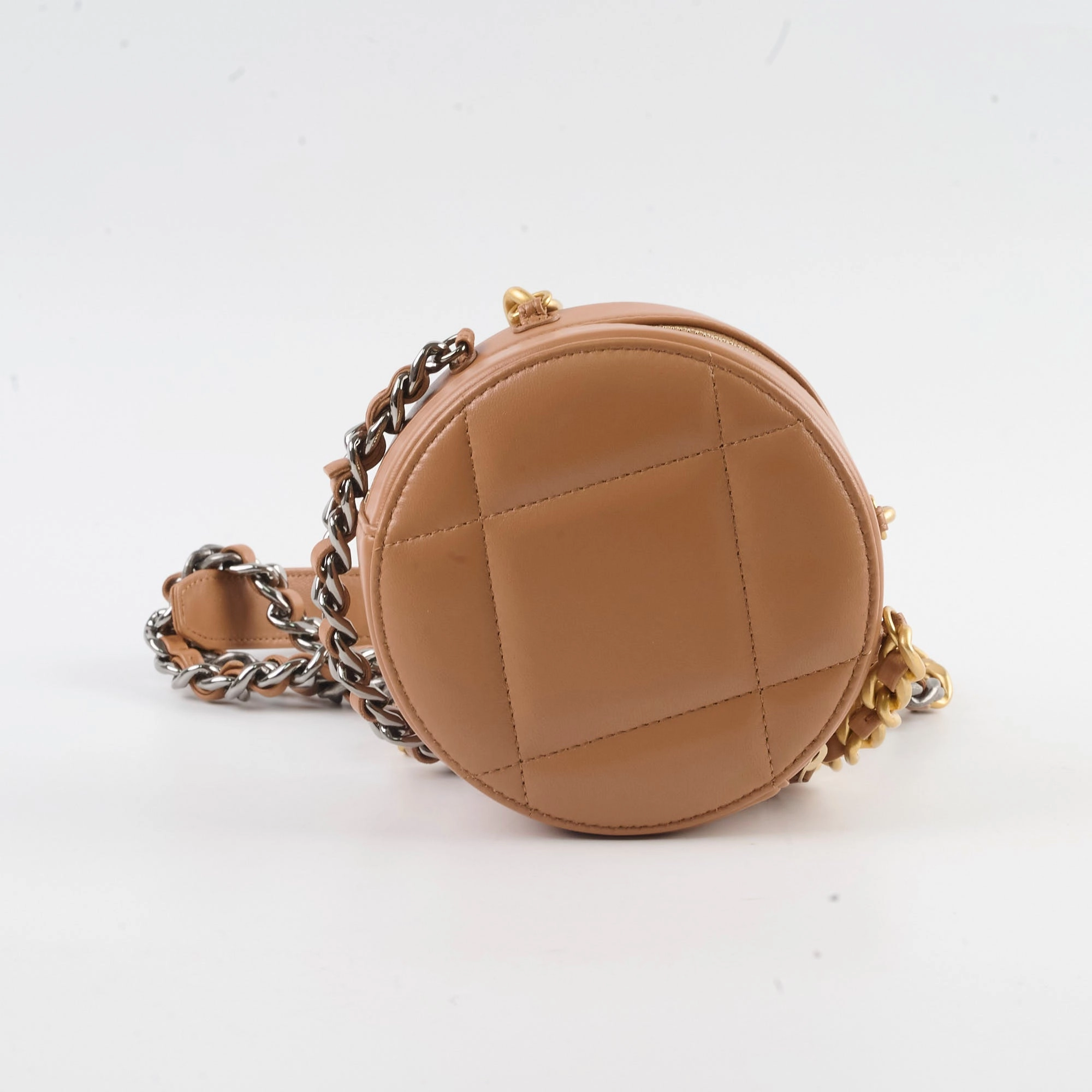Chanel 19 Round Clutch Lambskin Tan