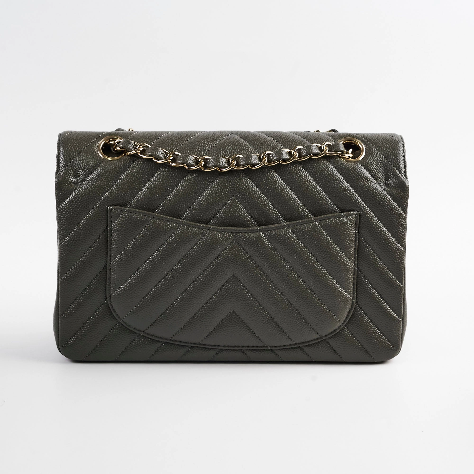 Chanel 20B Caviar Chevron Small Classic Flap Grey Series 30