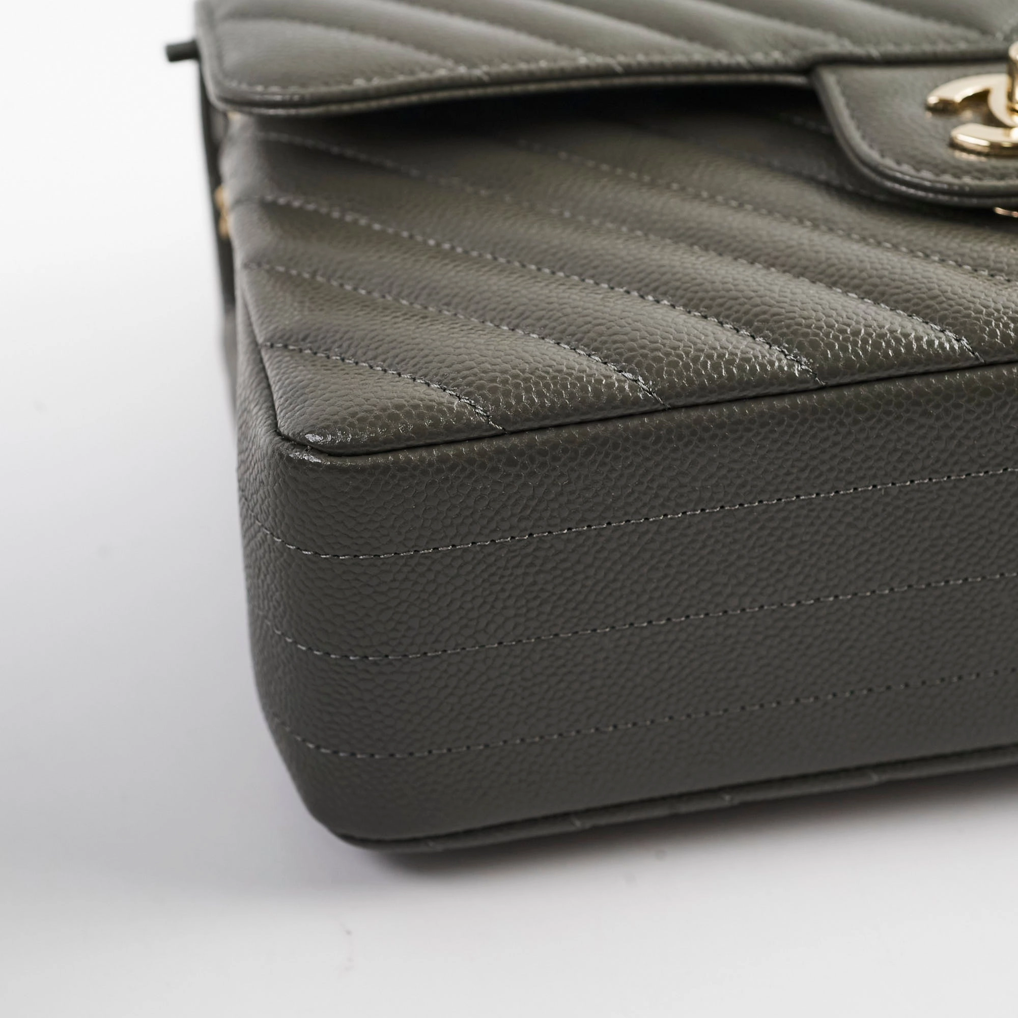Chanel 20B Caviar Chevron Small Classic Flap Grey Series 30