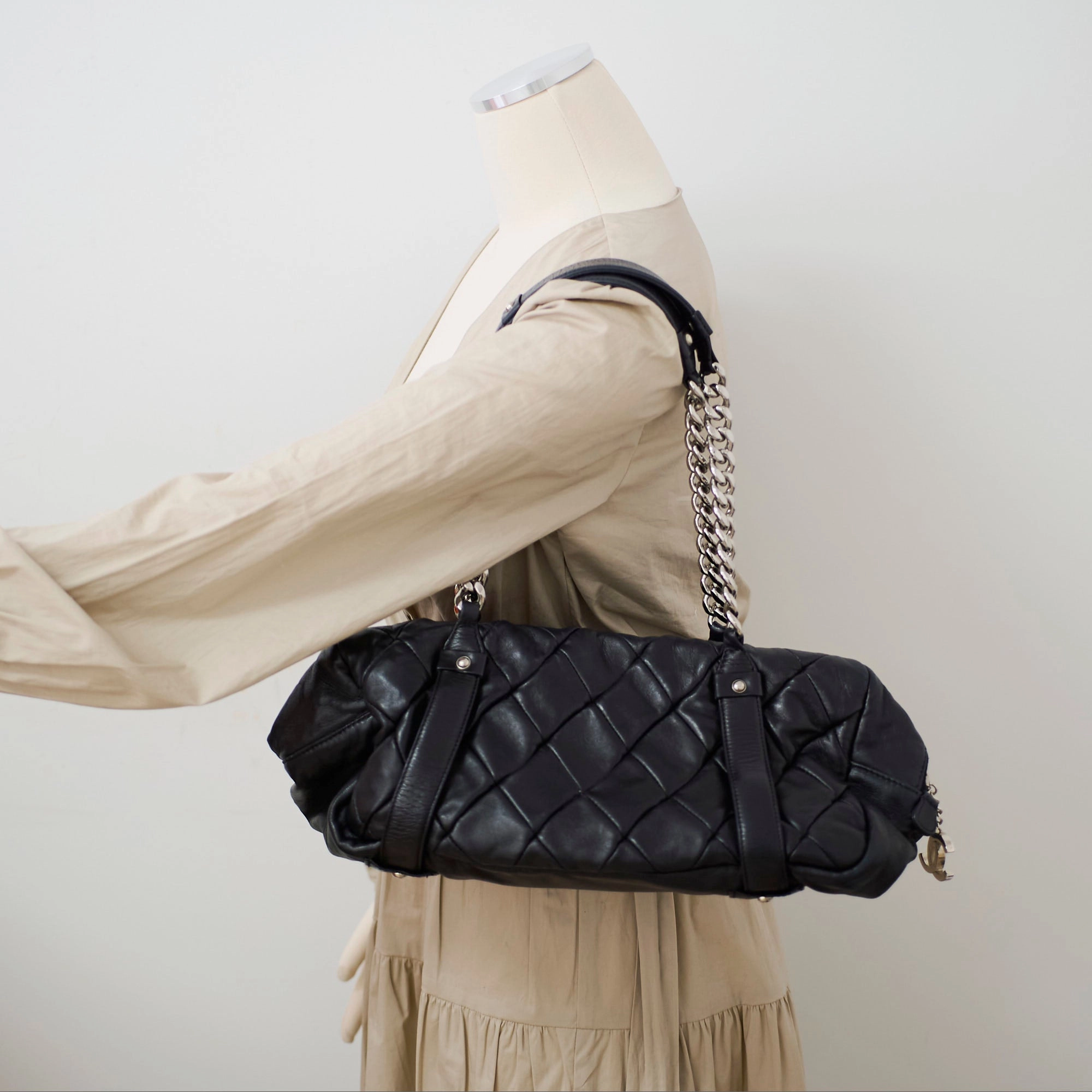 Chanel Bowling Black Lambskin Shoulder Bag - Series 12