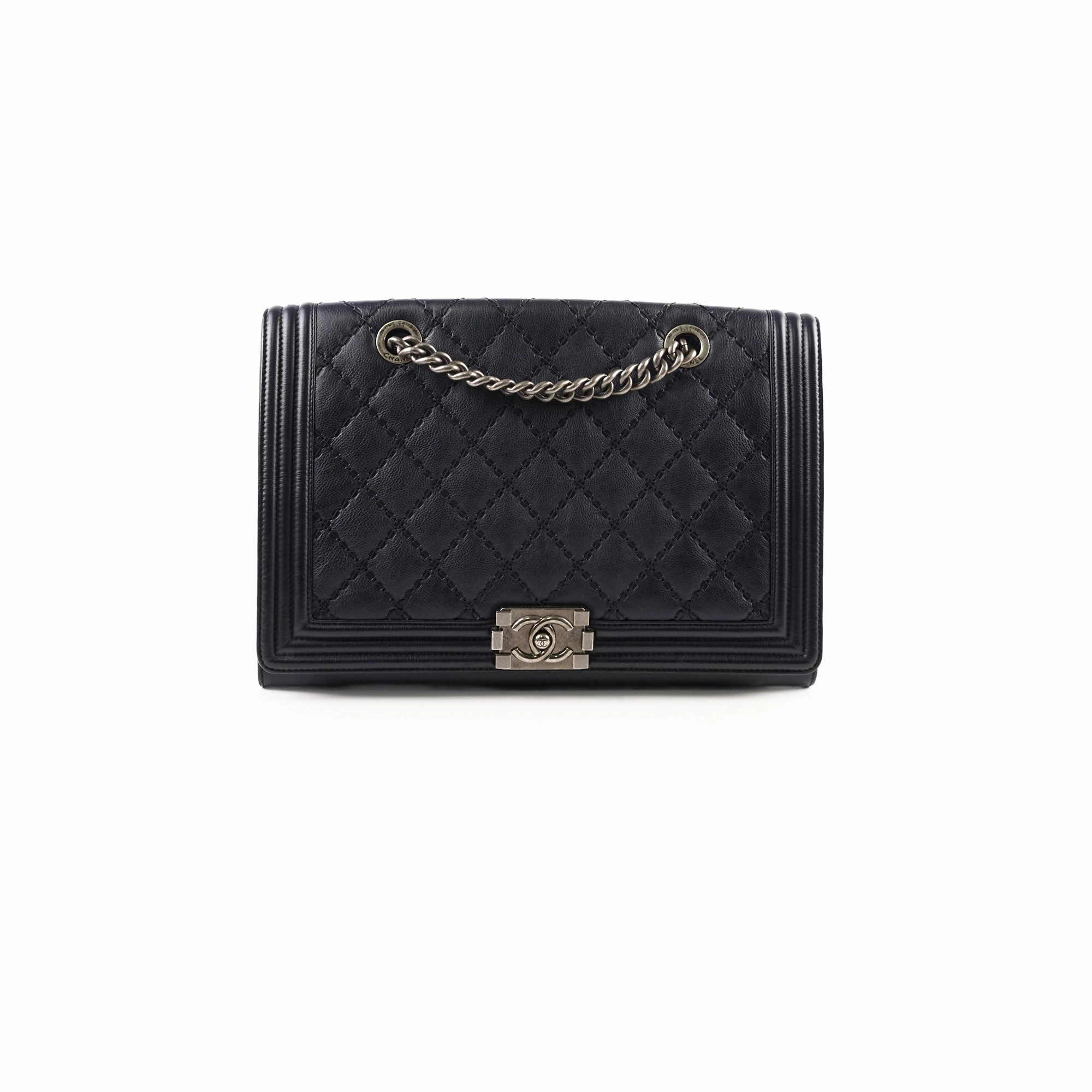 Chanel Boy 2-way Chain Tote Bag Navy