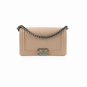 Chanel Boy Old Medium Chevron Beige Lambskin