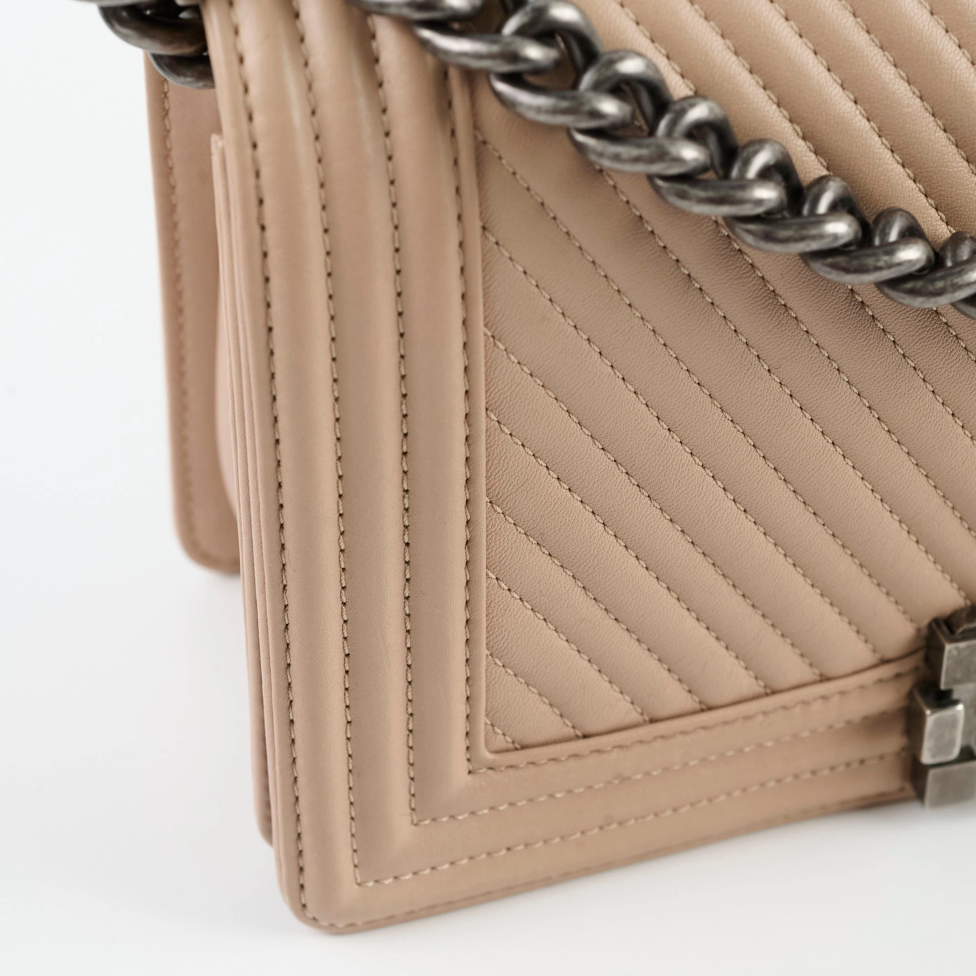 Chanel Boy Old Medium Chevron Beige Lambskin