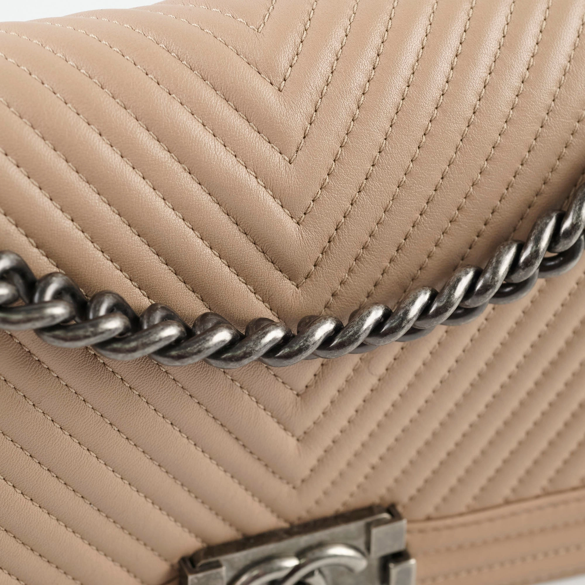 Chanel Boy Old Medium Chevron Beige Lambskin
