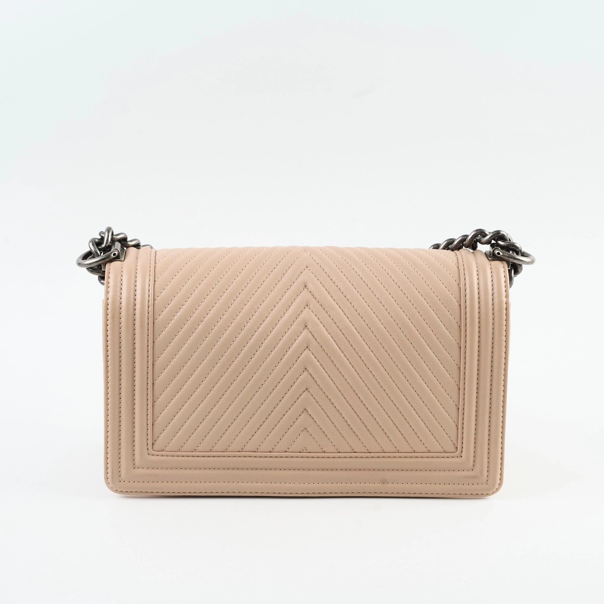Chanel Boy Old Medium Chevron Beige Lambskin