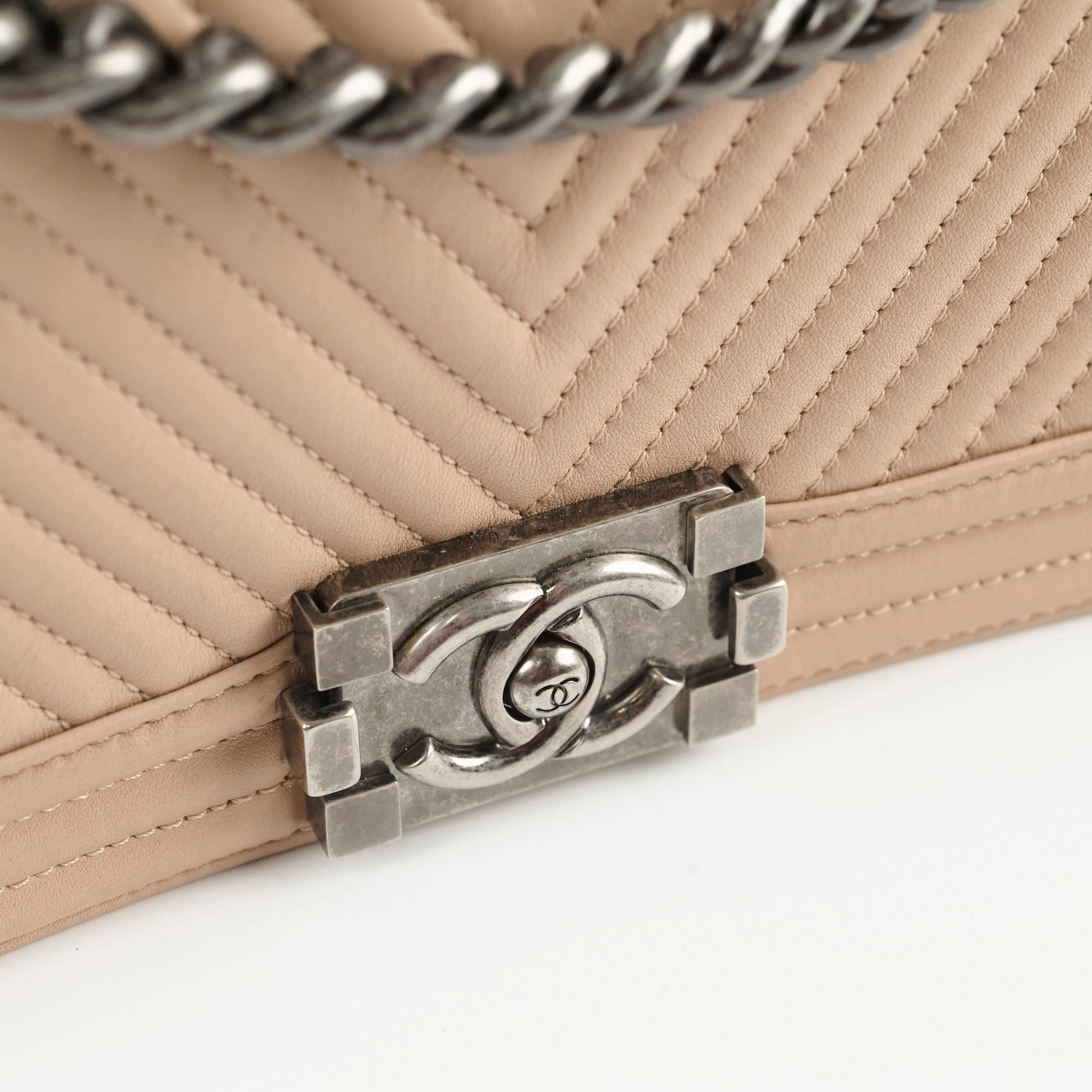 Chanel Boy Old Medium Chevron Beige Lambskin