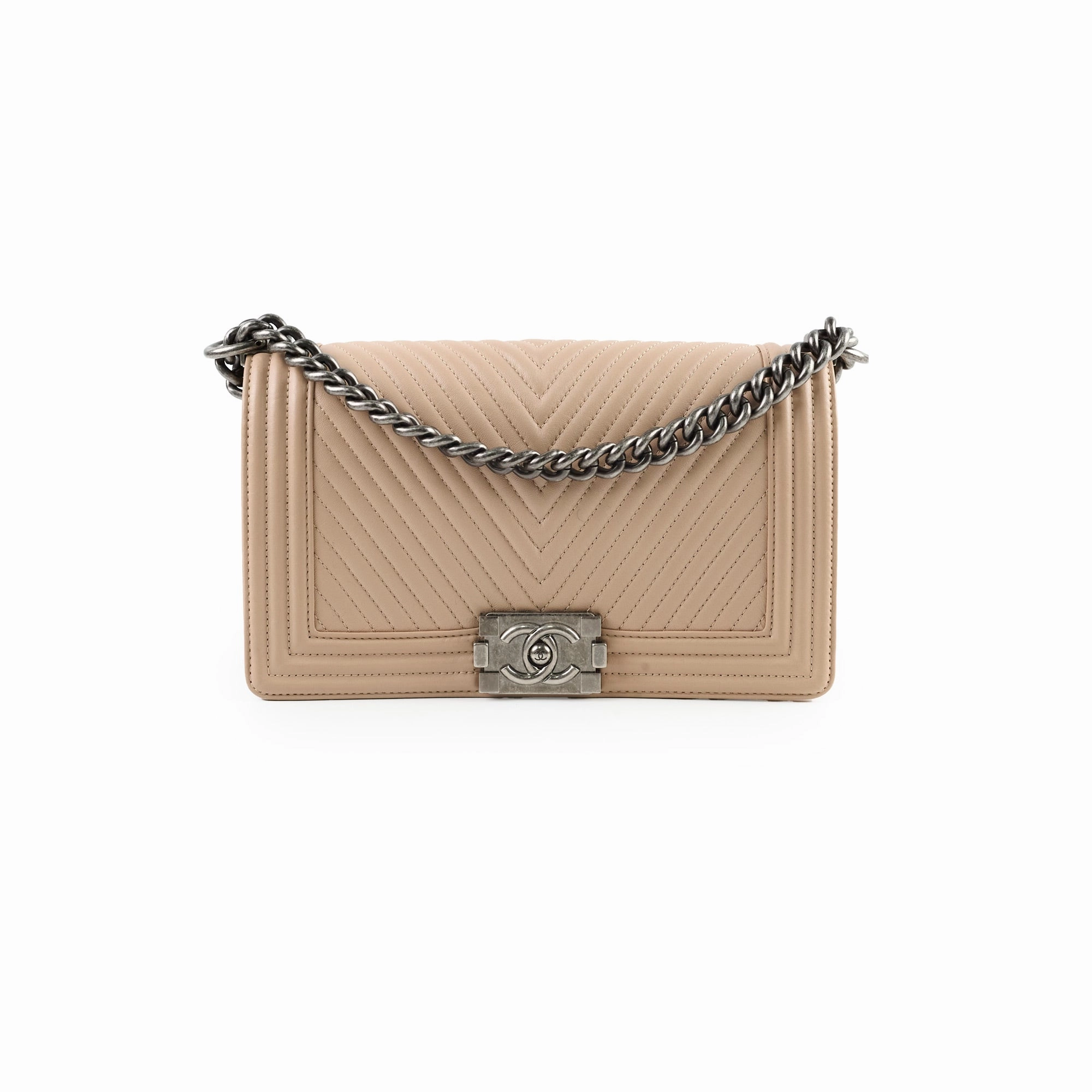 Chanel Boy Old Medium Chevron Beige Lambskin