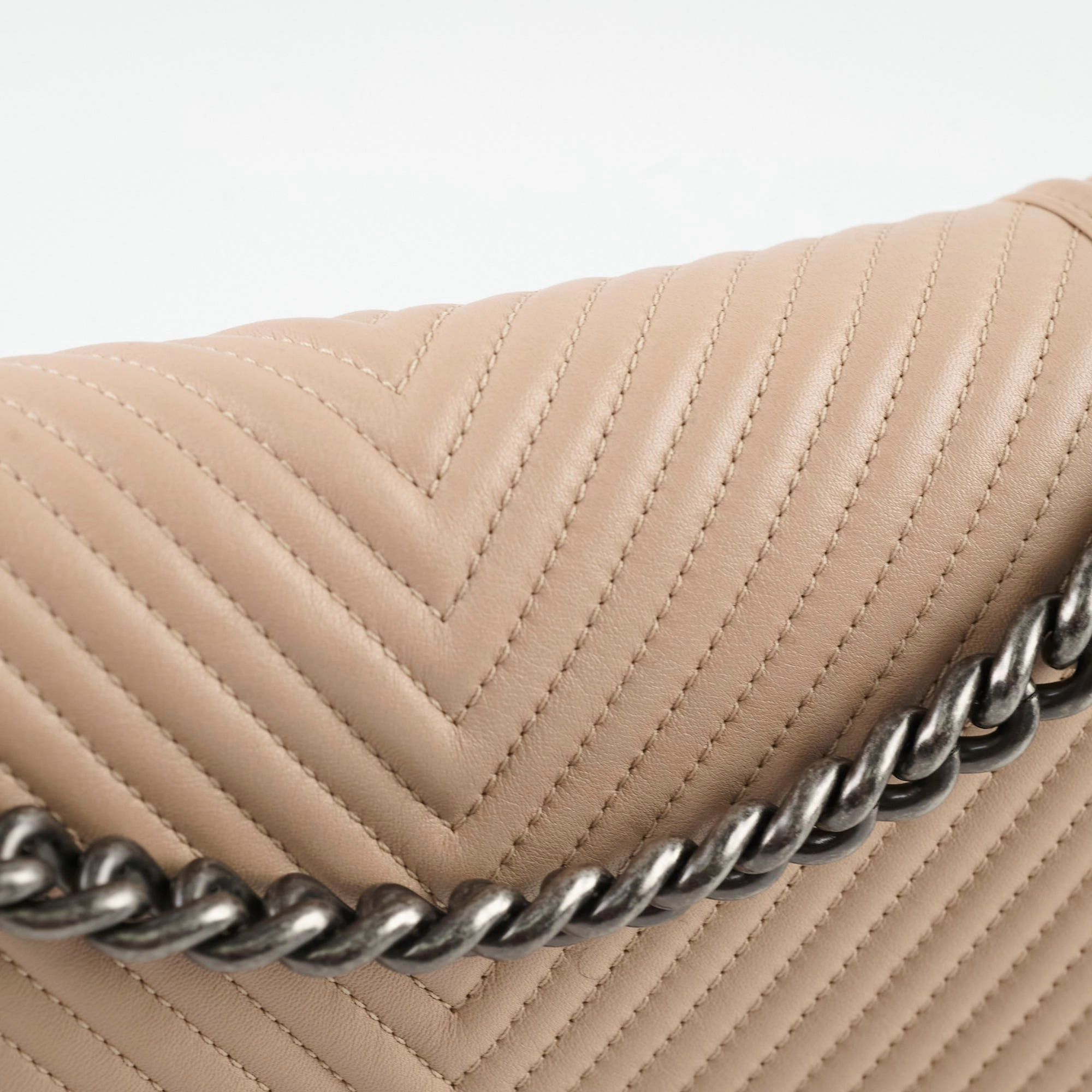Chanel Boy Old Medium Chevron Beige Lambskin