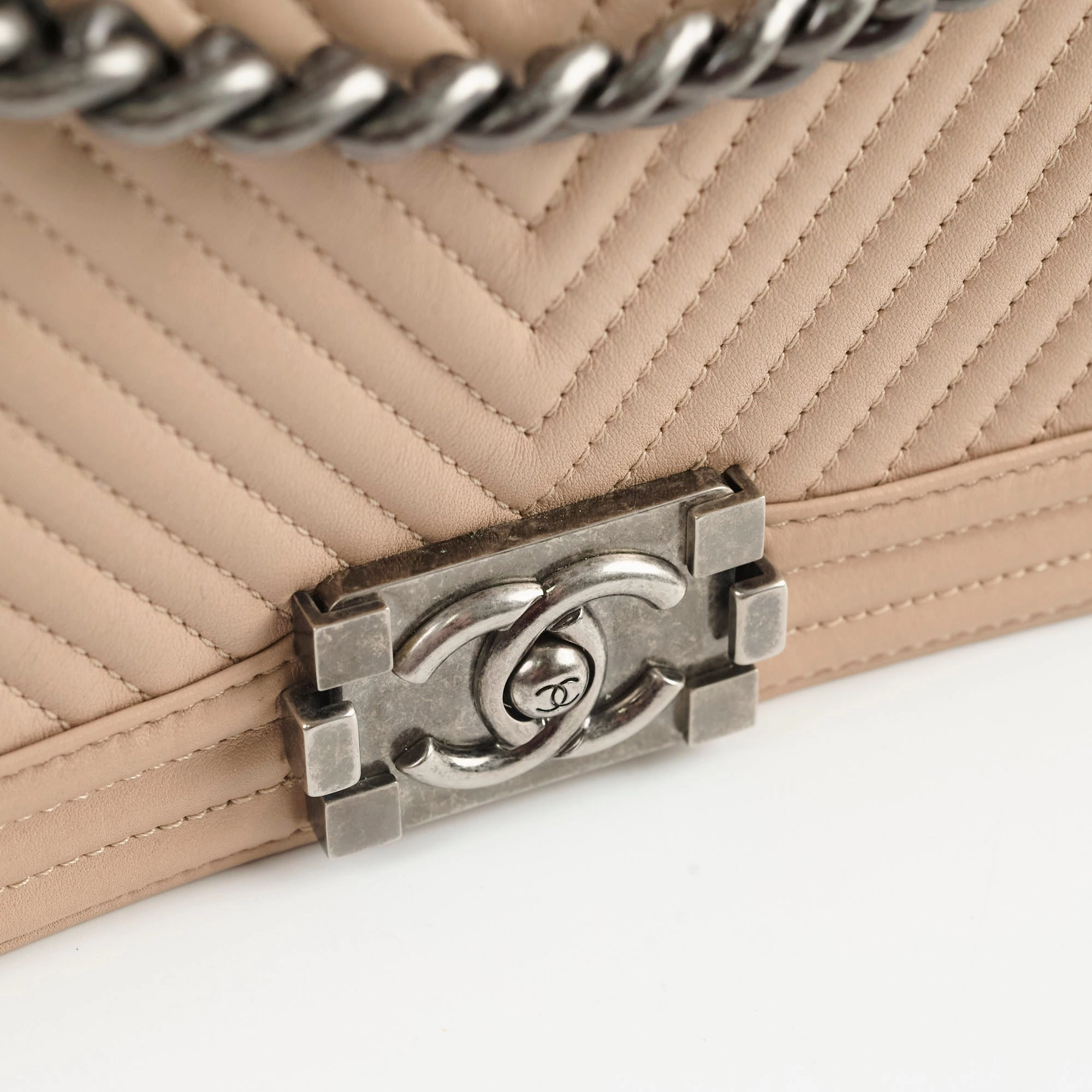 Chanel Boy Old Medium Chevron Beige Lambskin