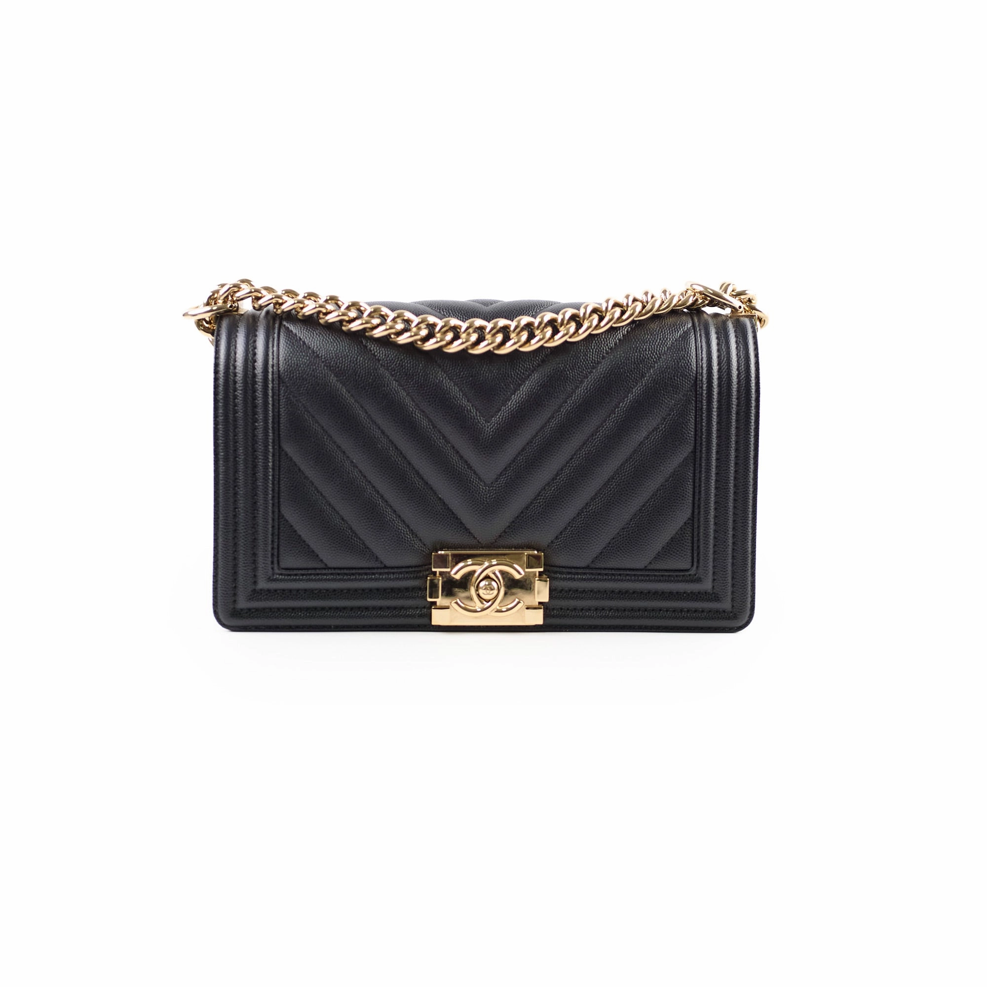 Chanel Boy Old Medium Chevron Caviar Black