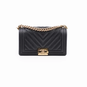 Chanel Boy Old Medium Chevron Caviar Black
