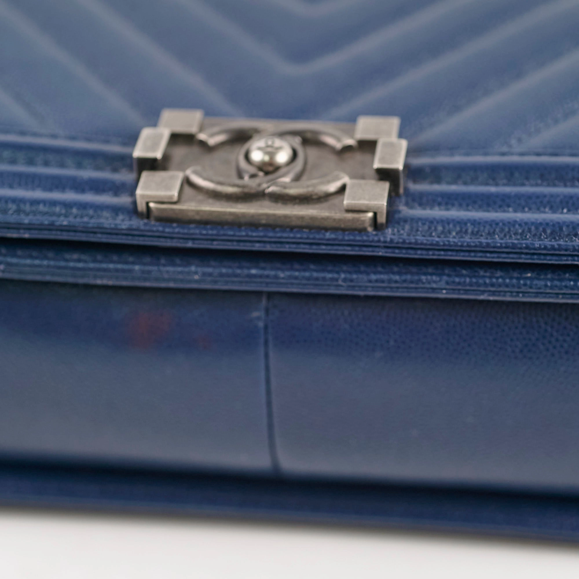 Chanel Boy Old Medium Chevron Navy Caviar (24 Series)