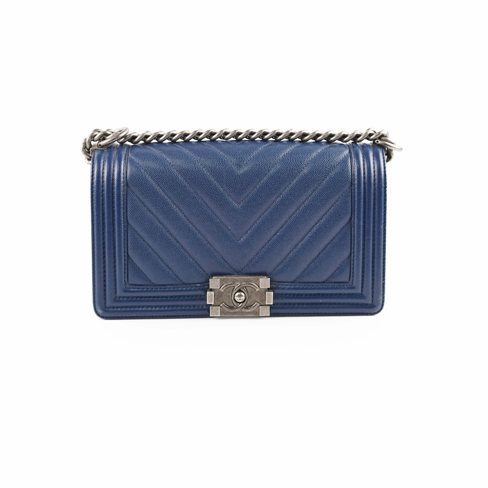 Chanel Boy Old Medium Chevron Navy Caviar (24 Series)