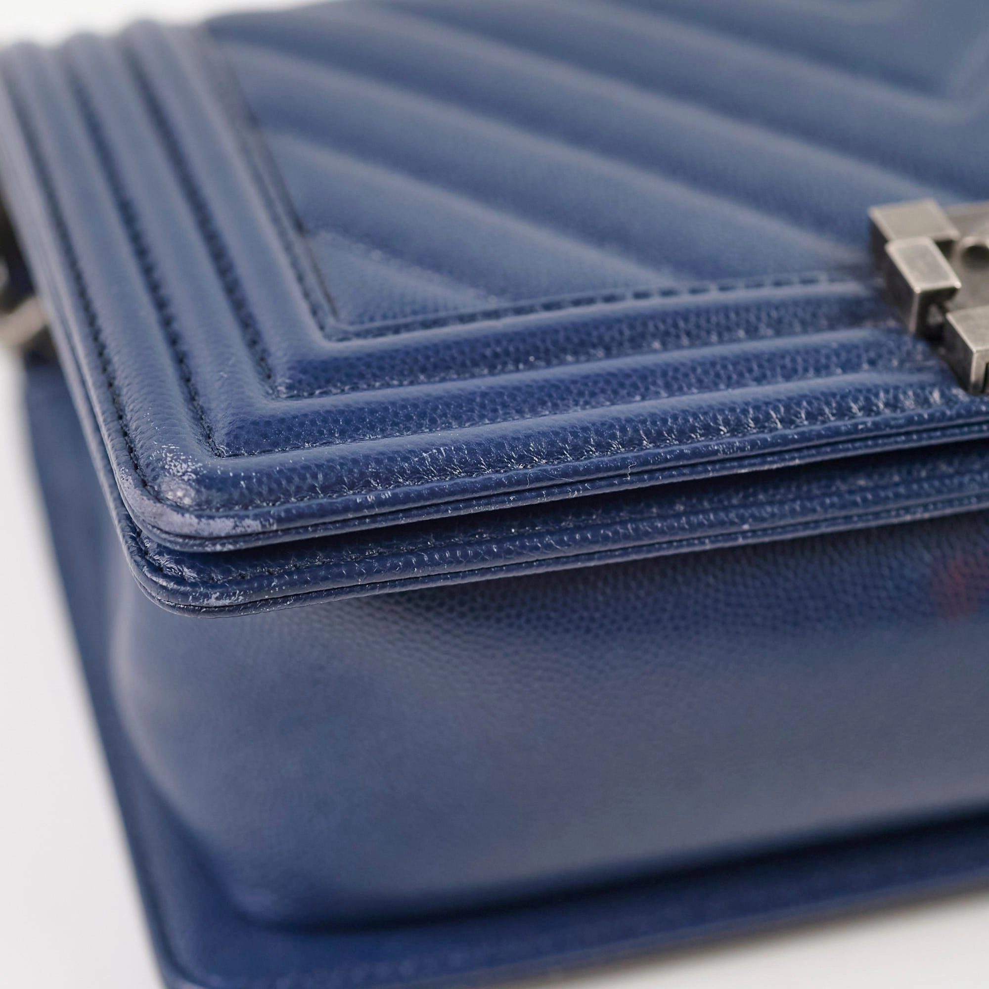 Chanel Boy Old Medium Chevron Navy Caviar (24 Series)