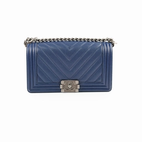 Chanel Boy Old Medium Chevron Navy Caviar (24 Series)