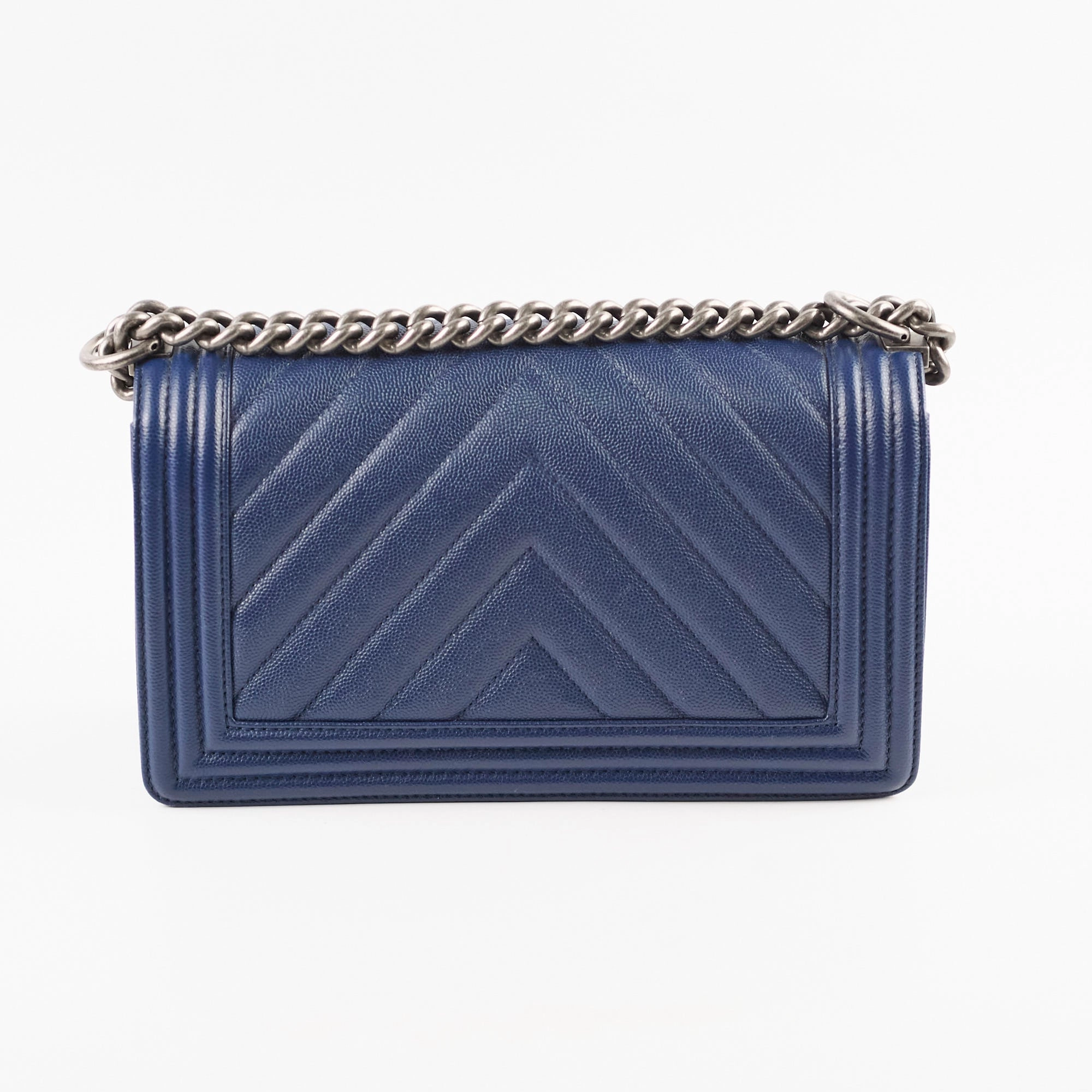 Chanel Boy Old Medium Chevron Navy Caviar (24 Series)