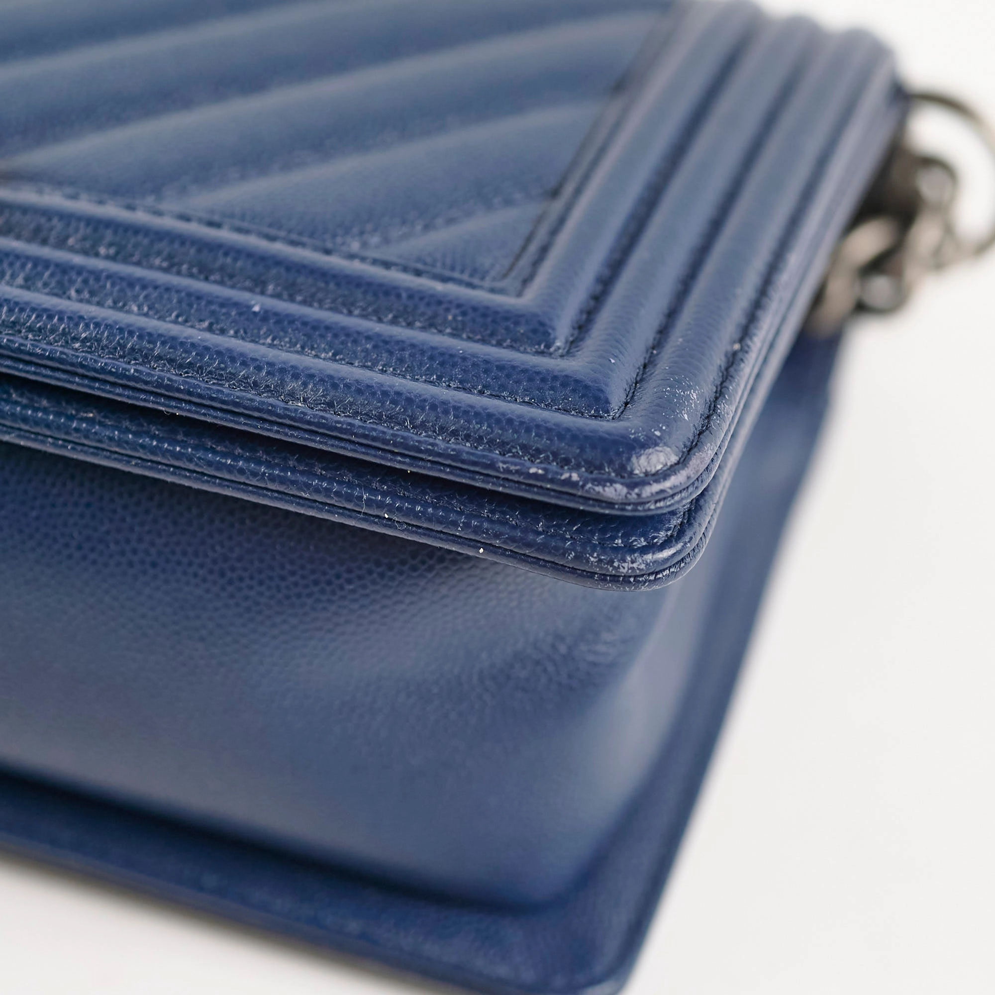 Chanel Boy Old Medium Chevron Navy Caviar (24 Series)