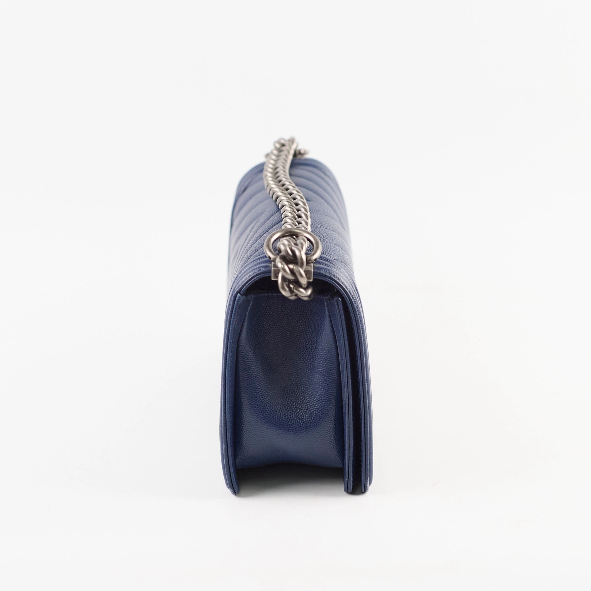 Chanel Boy Old Medium Chevron Navy Caviar (24 Series)