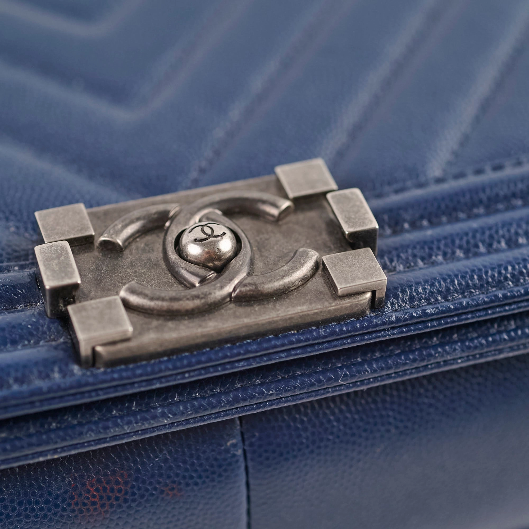 Chanel Boy Old Medium Chevron Navy Caviar (24 Series)